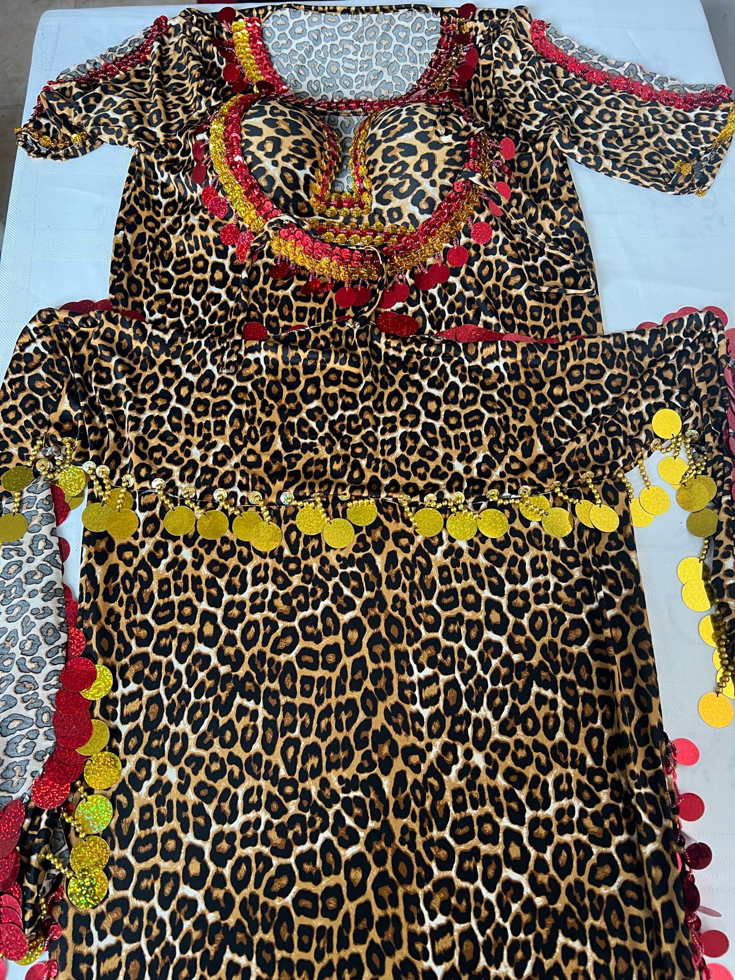 Egyptian belly dance dress with bra, dance Saidi Galabia, one size, leopard