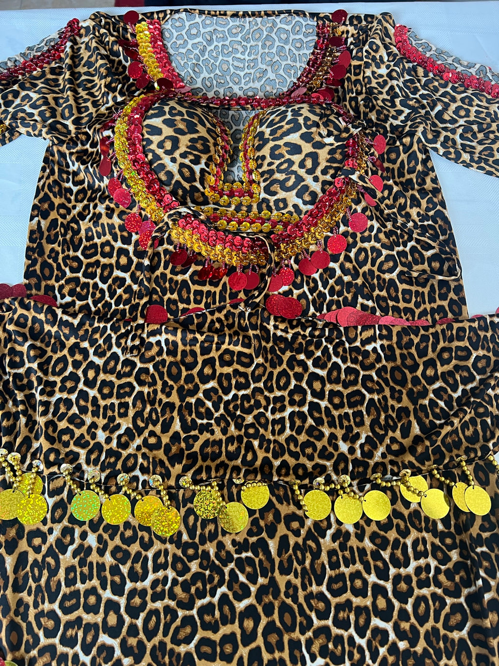 Ägyptisches Bauchtanzkleid mit BH, Tanz Saidi Galabia, Einheitsgröße, Leopard