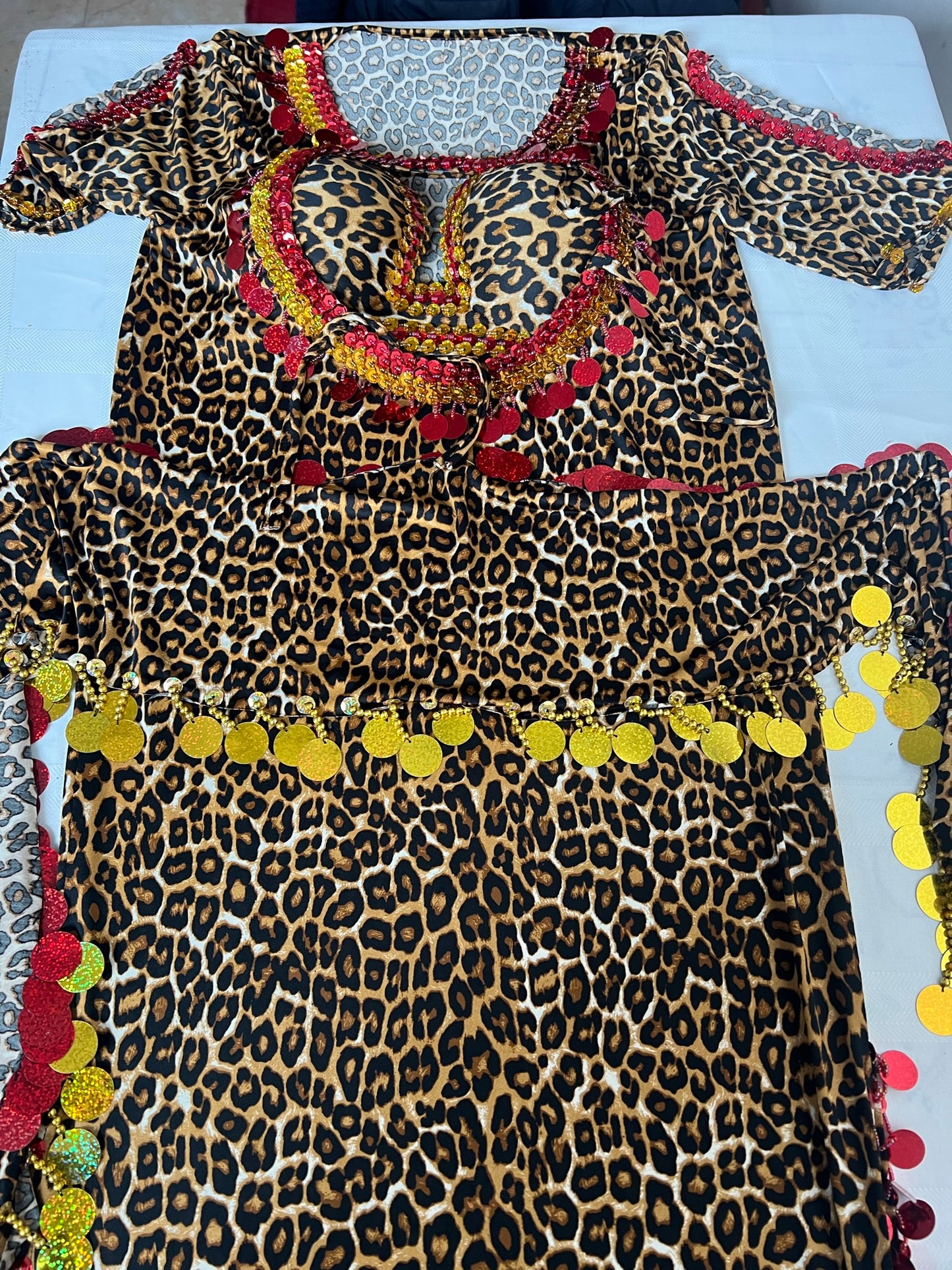 Egyptian belly dance dress with bra, dance Saidi Galabia, one size, leopard