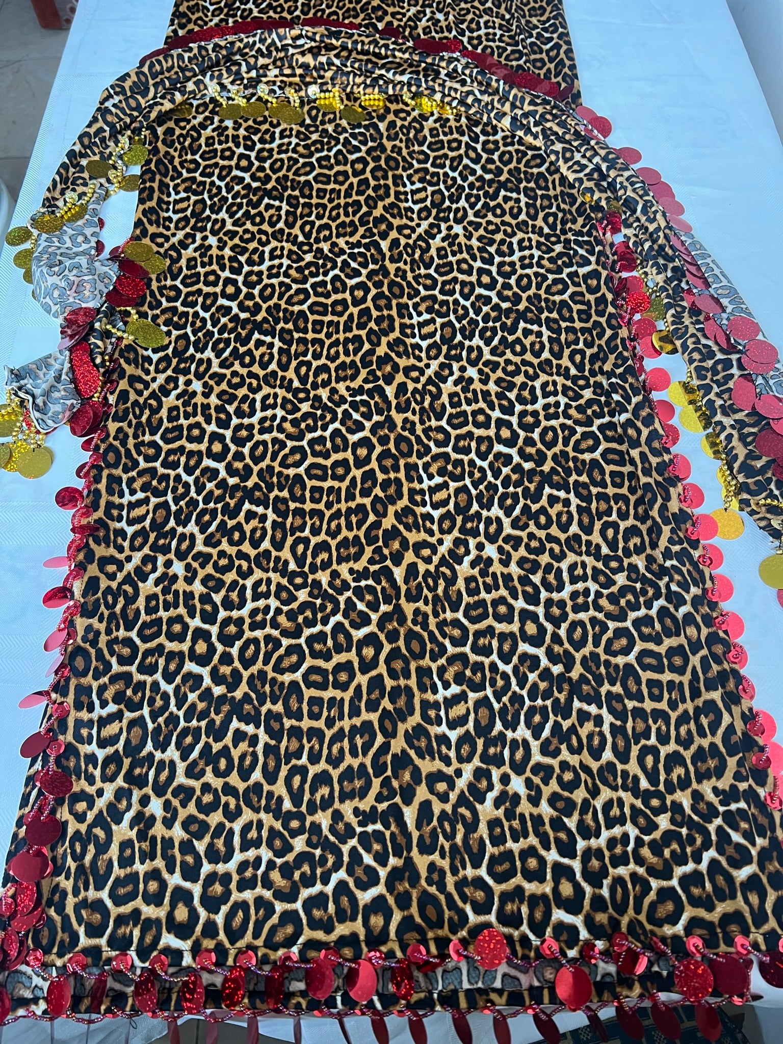 Ägyptisches Bauchtanzkleid mit BH, Tanz Saidi Galabia, Einheitsgröße, Leopard