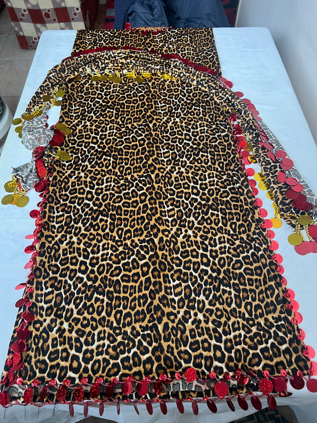 Ägyptisches Bauchtanzkleid mit BH, Tanz Saidi Galabia, Einheitsgröße, Leopard