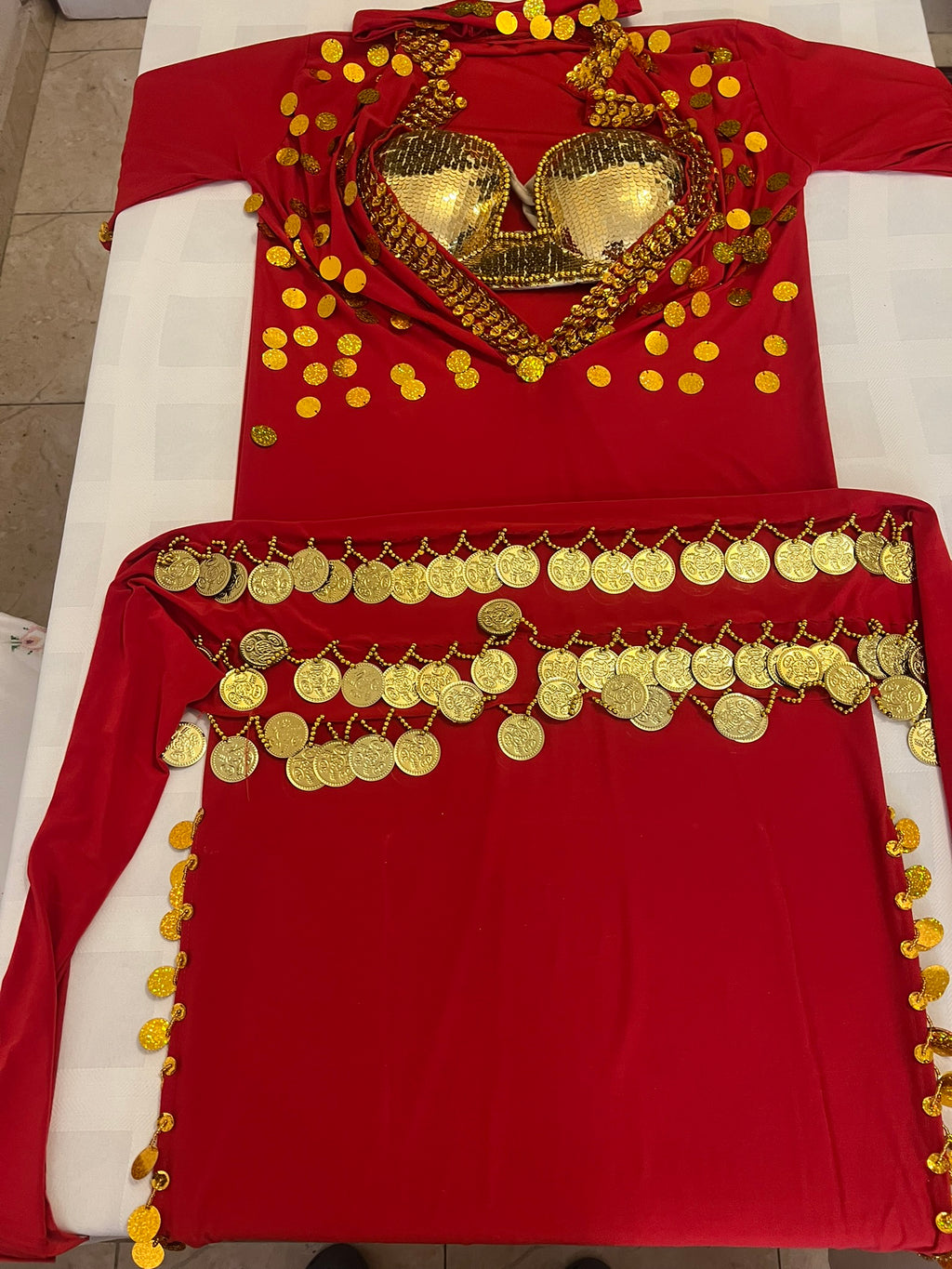 Elegant Egyptian Belly Dance Costume – Saidi Galabia with Bra, Hip Scarf & Headpiece