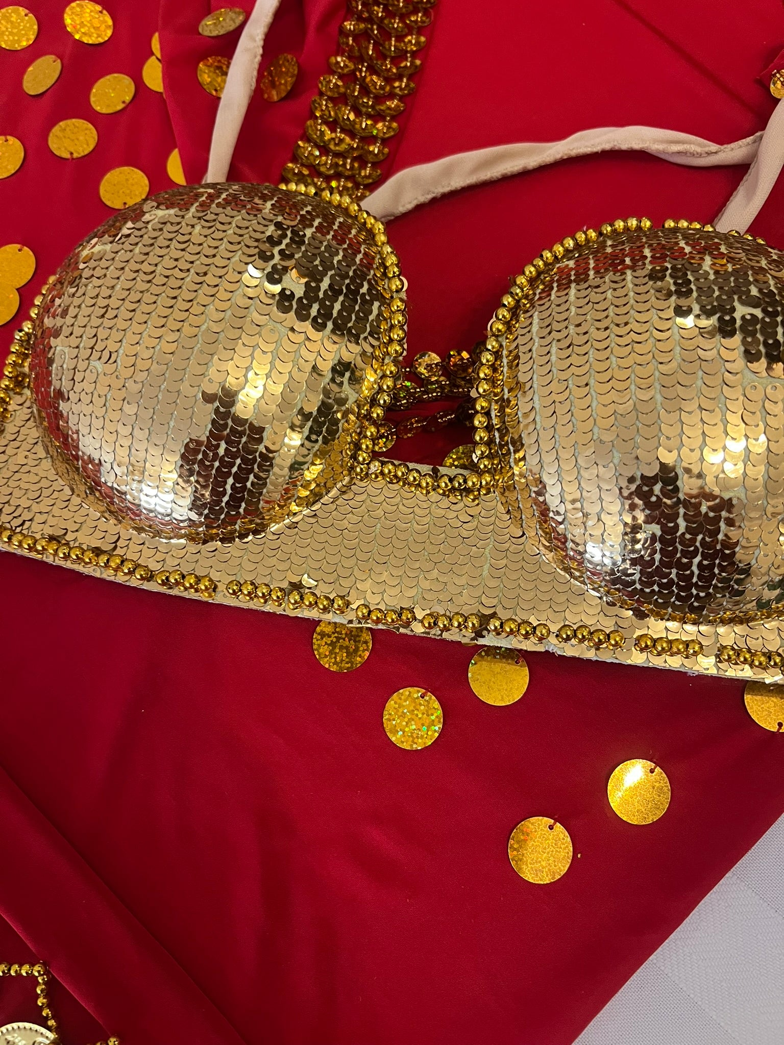 Elegant Egyptian Belly Dance Costume – Saidi Galabia with Bra, Hip Scarf & Headpiece