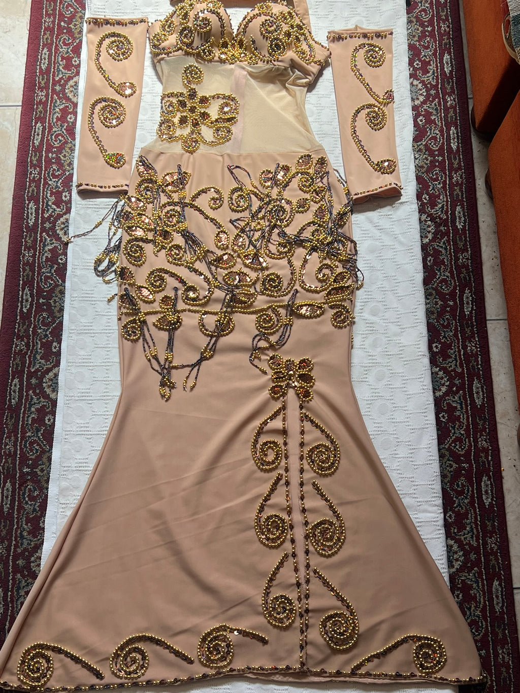 Authentic Egyptian Belly dance dress/ Handmade Elegant Beige custom dancing costume