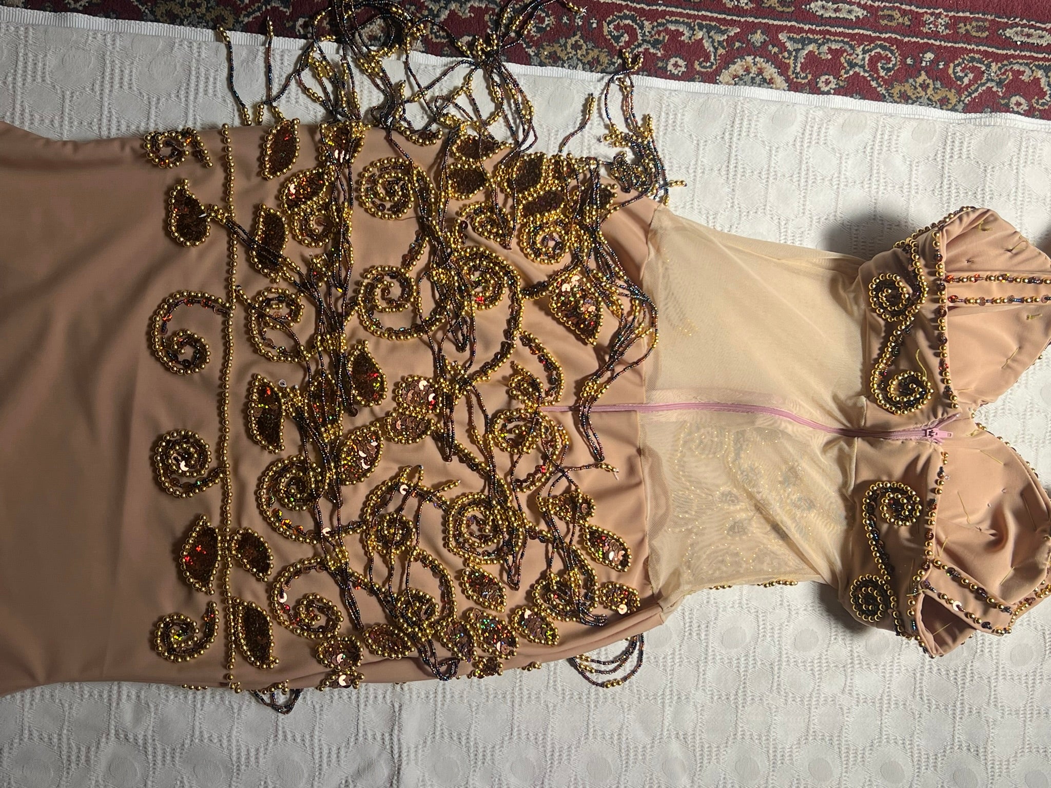 Authentic Egyptian Belly dance dress/ Handmade Elegant Beige custom dancing costume