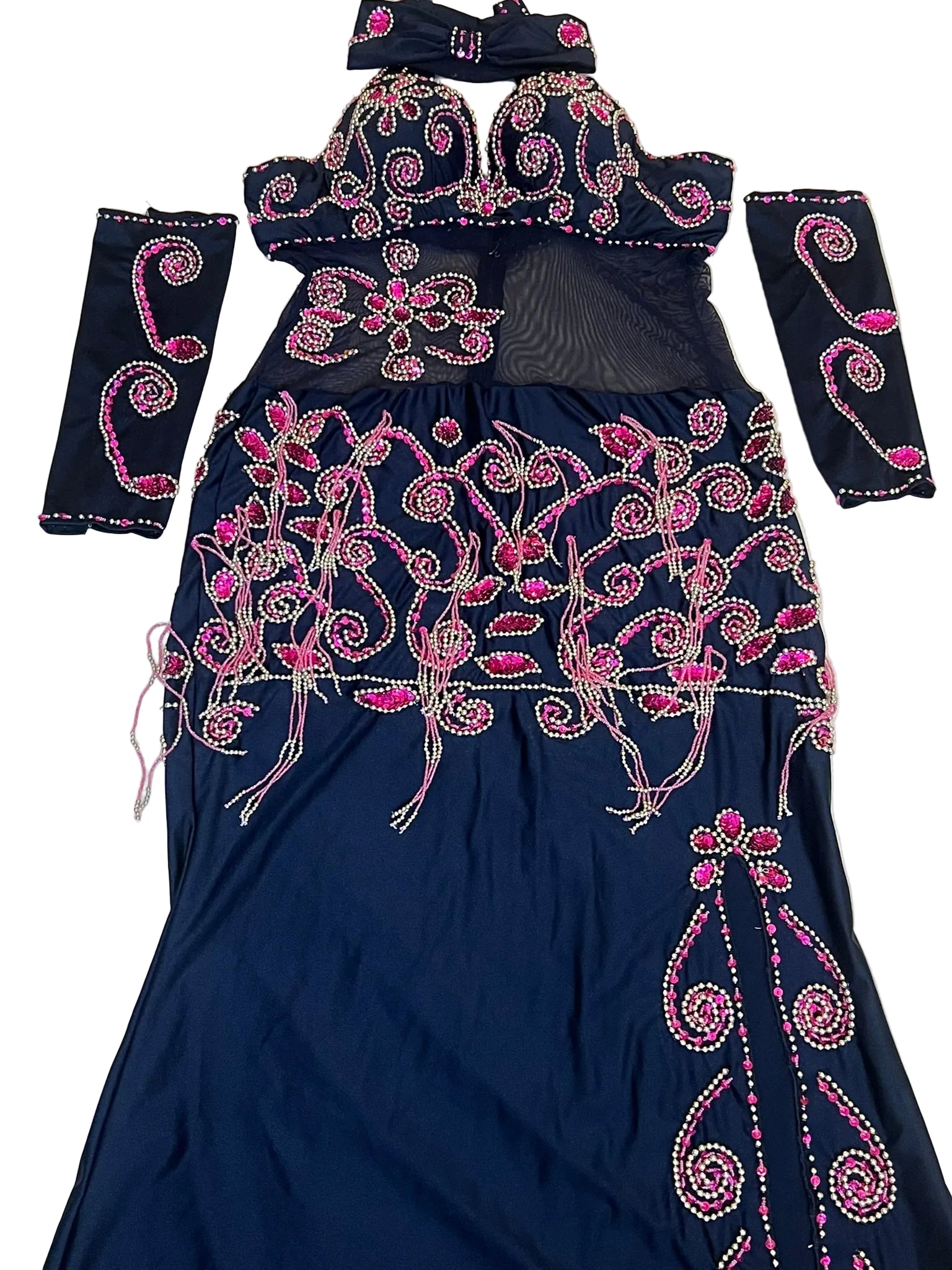 Authentic Egyptian Belly Dance Costume - Handmade Elegant Navy Blue Professional Belly dancing Dress