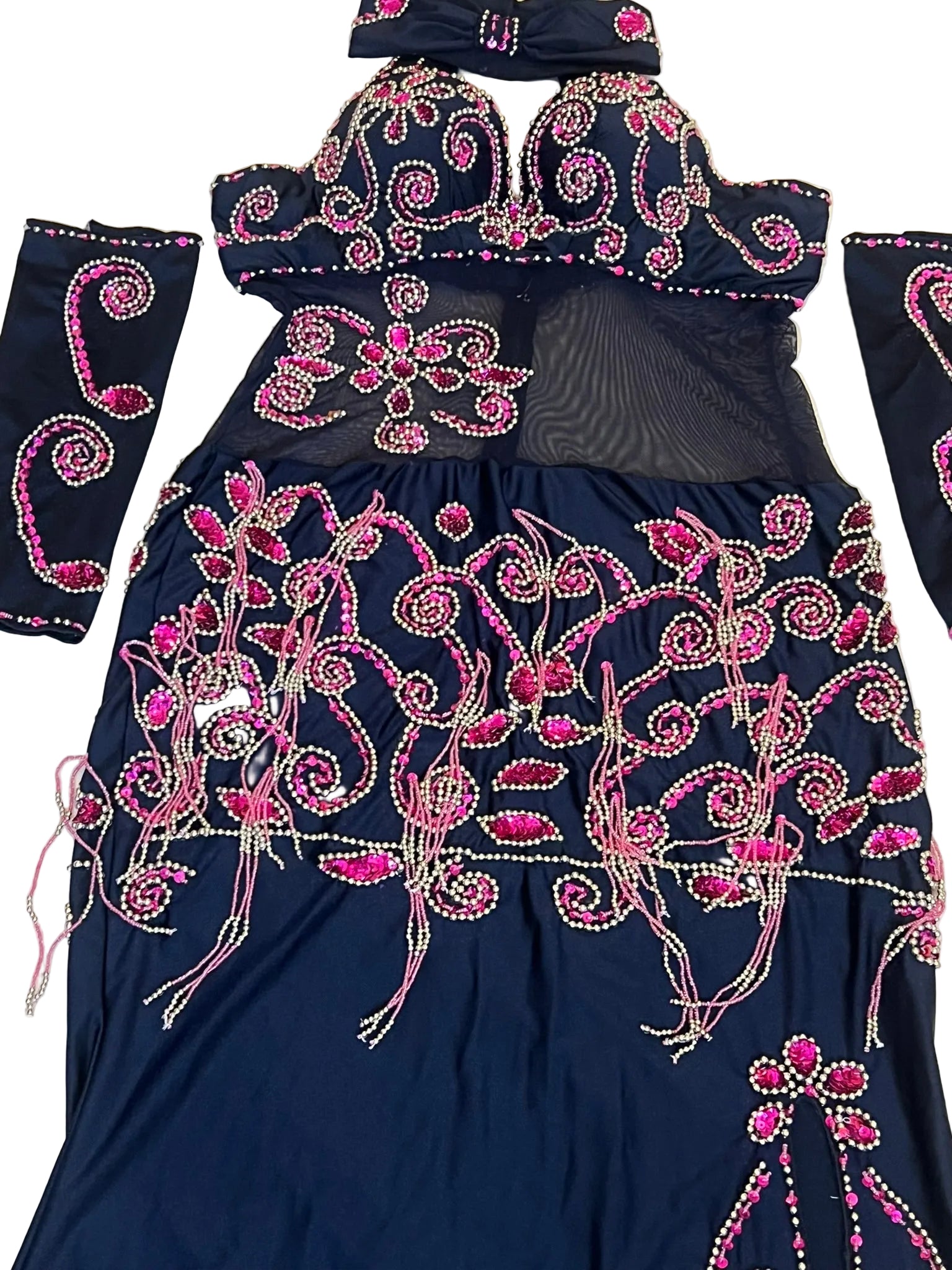 Authentic Egyptian Belly Dance Costume - Handmade Elegant Navy Blue Professional Belly dancing Dress