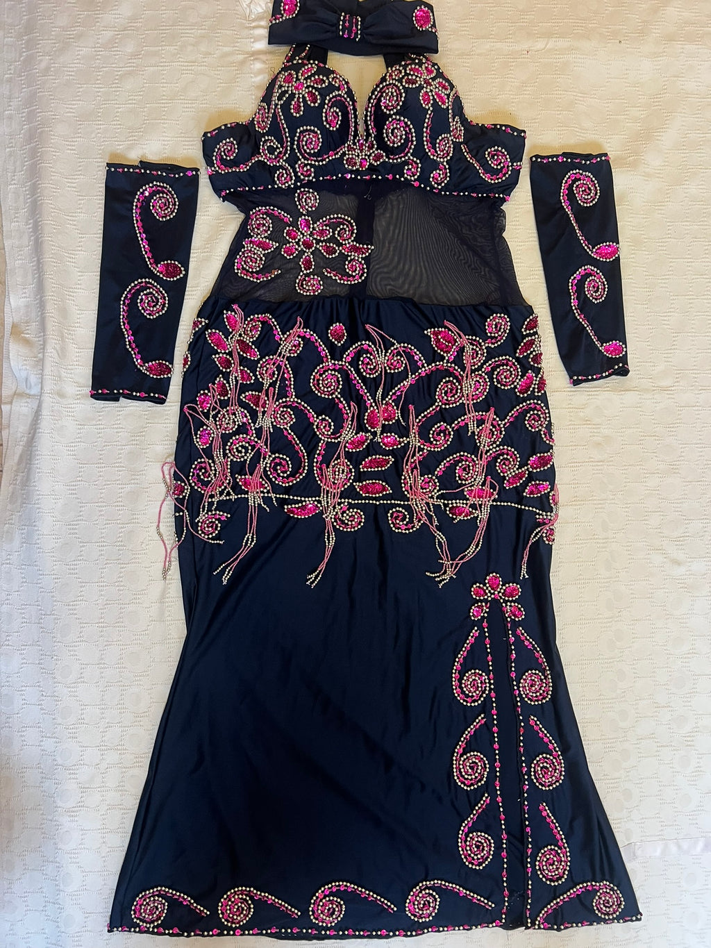 Authentic Egyptian Belly Dance Costume - Handmade Elegant Navy Blue Professional Belly dancing Dress
