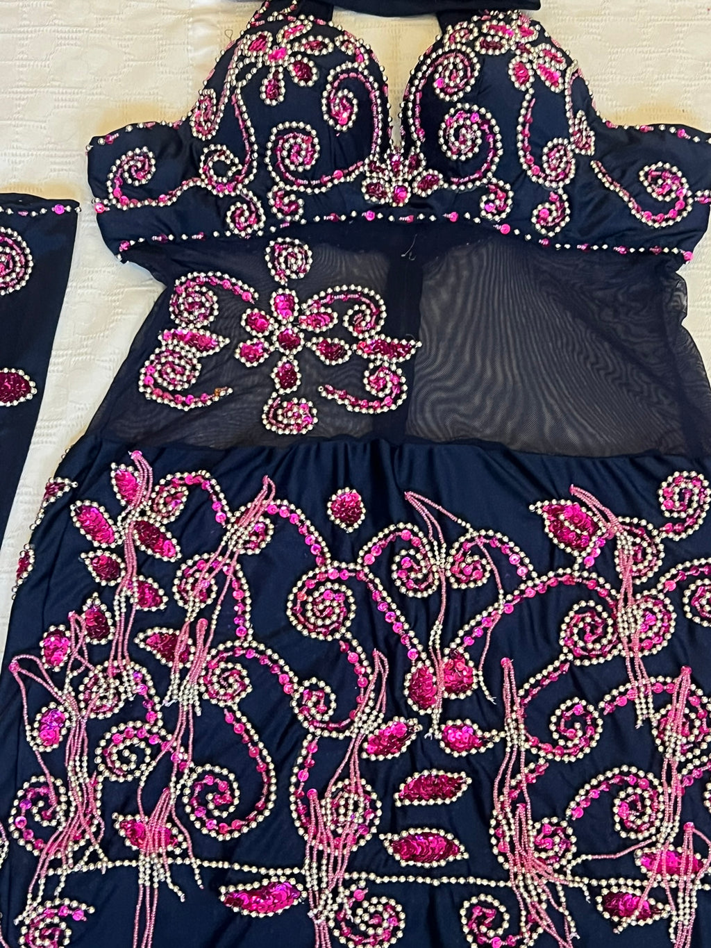 Authentic Egyptian Belly Dance Costume - Handmade Elegant Navy Blue Professional Belly dancing Dress