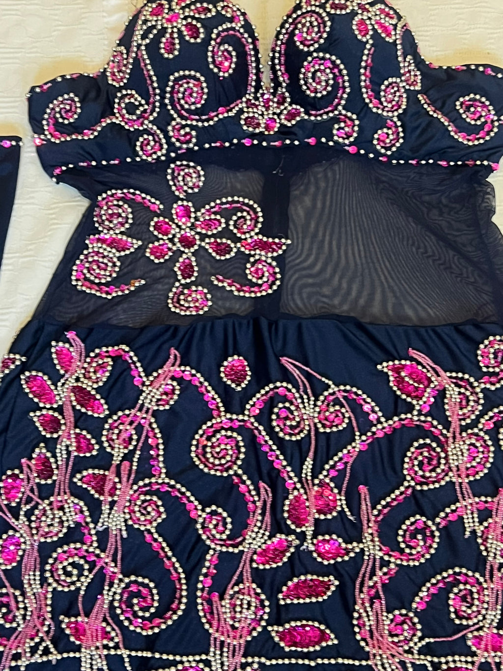 Authentic Egyptian Belly Dance Costume - Handmade Elegant Navy Blue Professional Belly dancing Dress