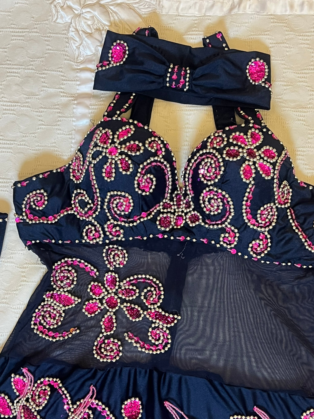 Authentic Egyptian Belly Dance Costume - Handmade Elegant Navy Blue Professional Belly dancing Dress