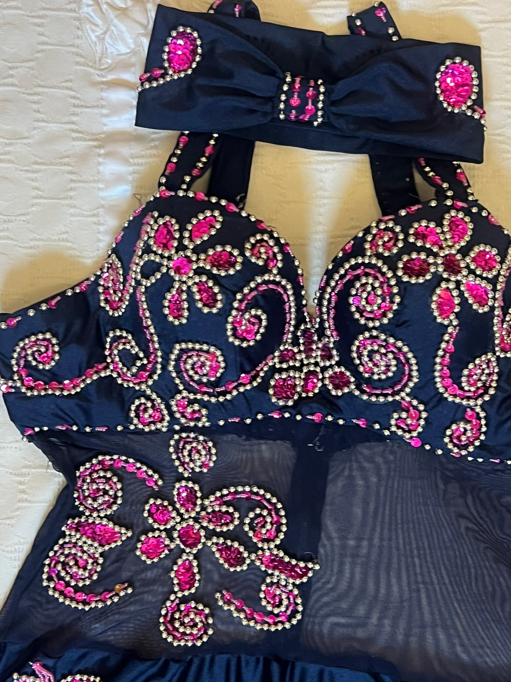 Authentic Egyptian Belly Dance Costume - Handmade Elegant Navy Blue Professional Belly dancing Dress