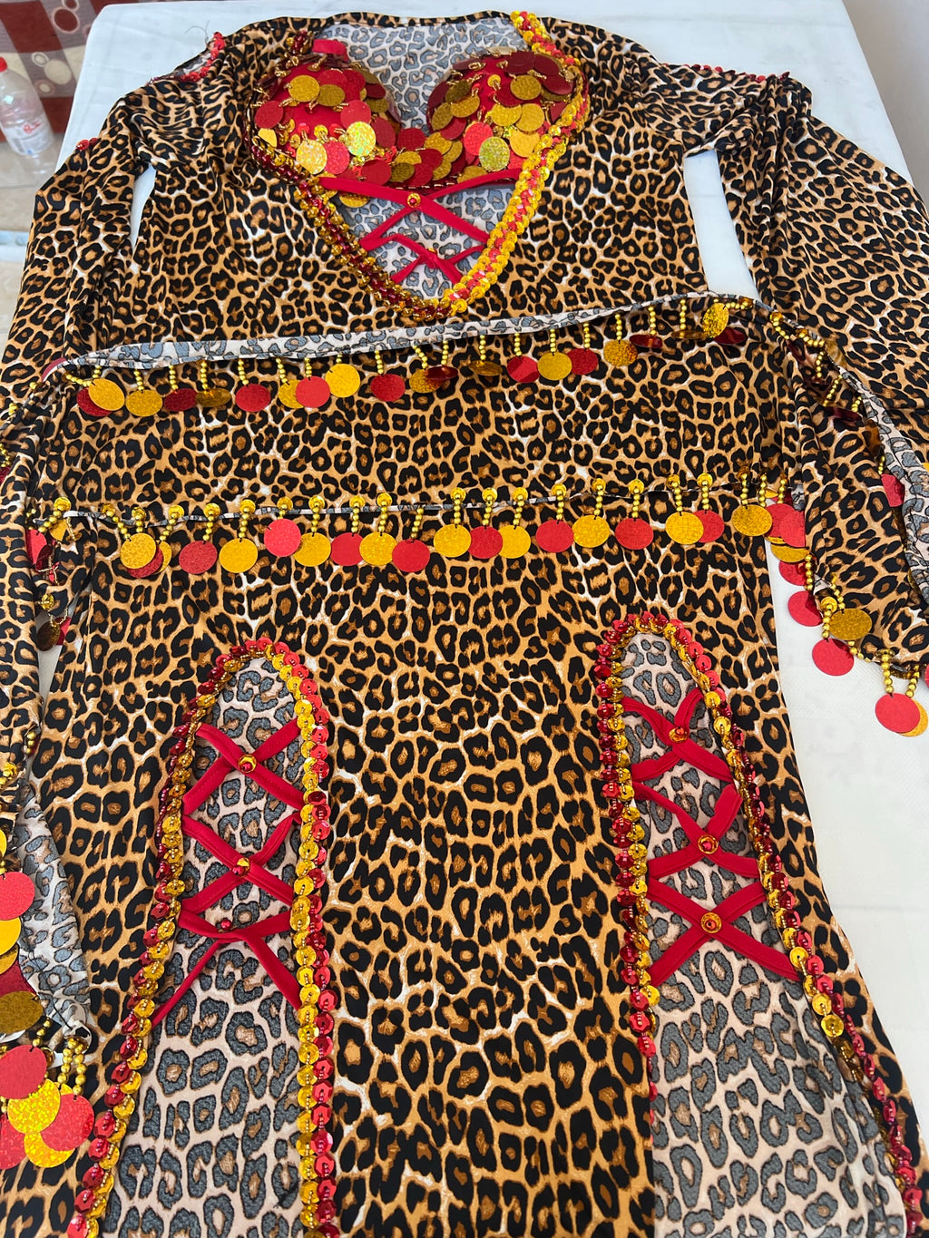 Egyptian belly dance dress with bra, belly dance Saidi Galabia, one size, leopard print dancing outfit
