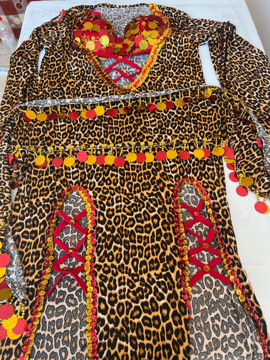 Egyptian belly dance dress with bra, dance Saidi Galabia, one size, leopard