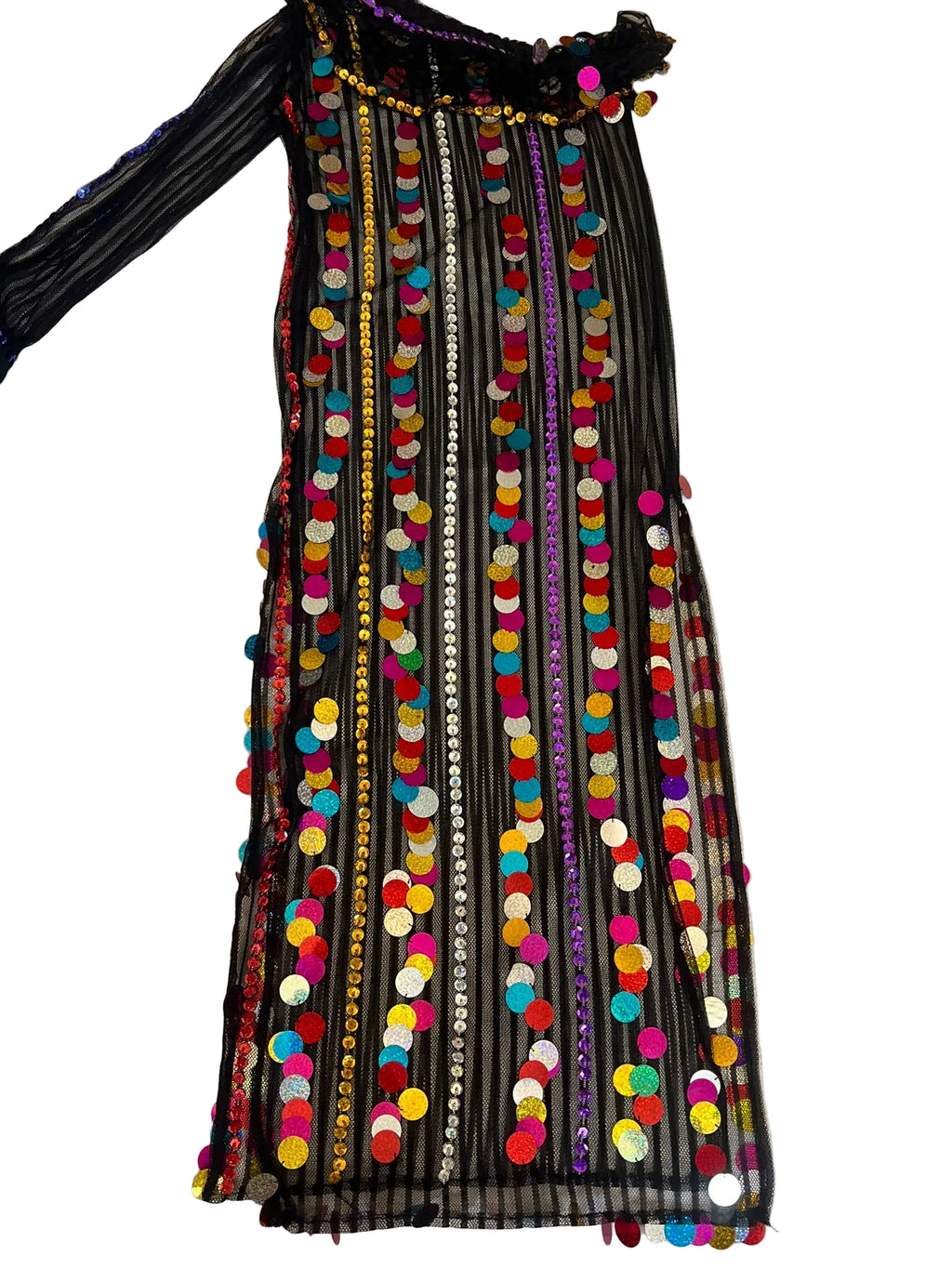 Dress with colorful pom-pom details on a white surface