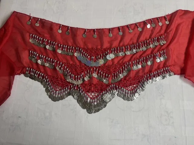 Sexy, heißer, ägyptischer roter handgemachter Bauchtanz-Hüftschal, Tanztuch für Damen, bestickter Tanzgürtel, 150 cm lang, 30 cm breit.