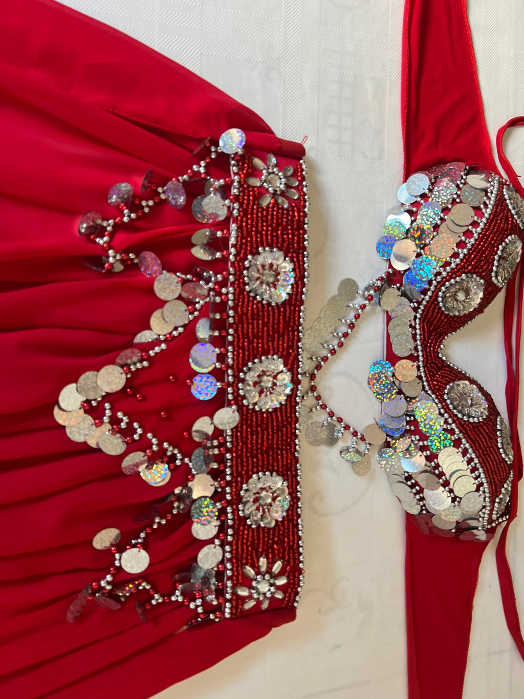 Egyptian Belly Dance Costume – Saidi Style Folklore Outfit with Handmade Embroidery, Bra & Chiffon Skirt