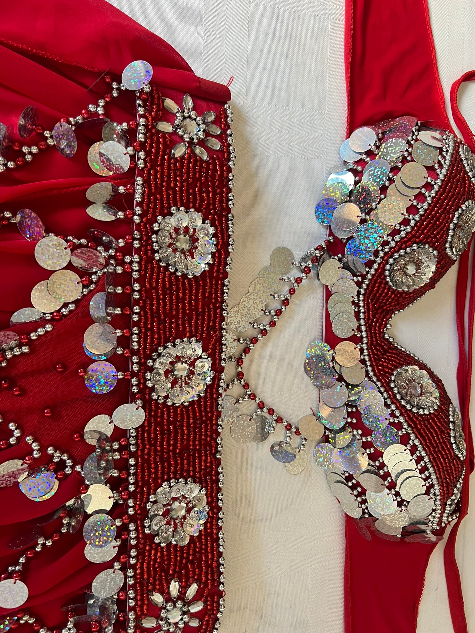 Egyptian Belly Dance Costume – Saidi Style Folklore Outfit with Handmade Embroidery, Bra & Chiffon Skirt