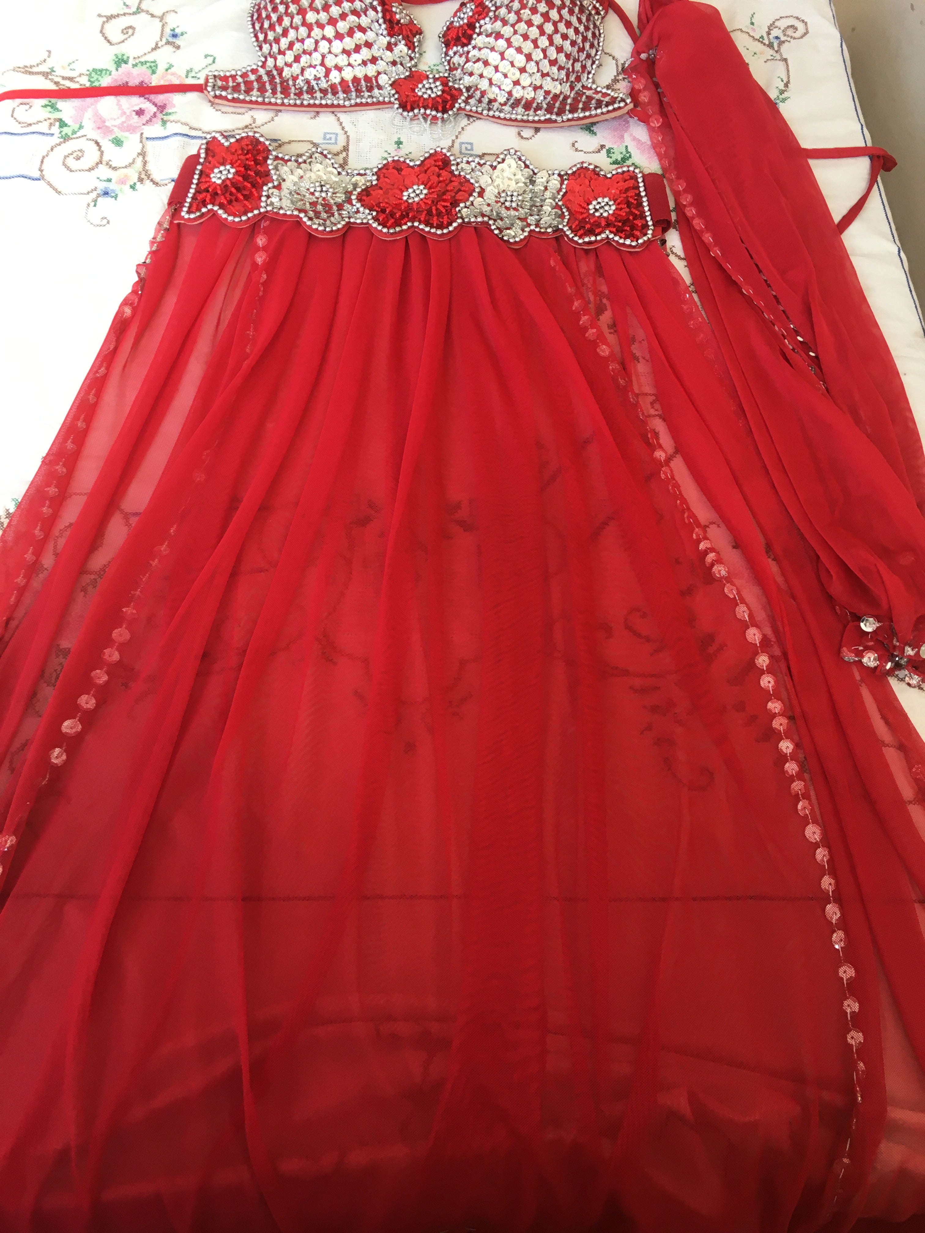 Authentic traditional Egyptian belly dance costume- oriental belt, bra & skirt dancing set