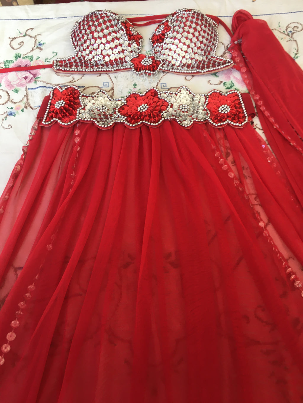 Authentic traditional Egyptian belly dance costume- oriental belt, bra & skirt dancing set