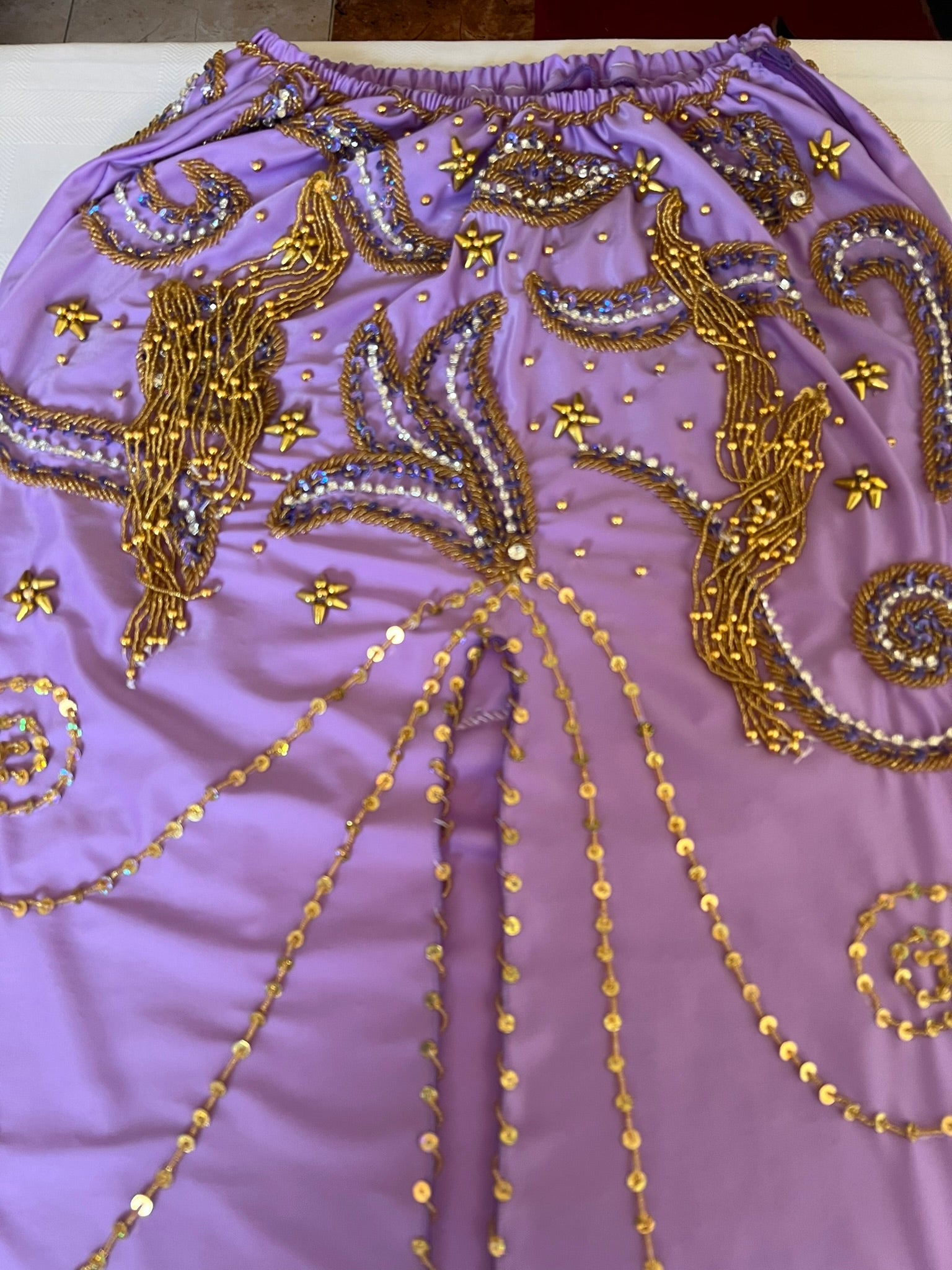Elegant light purple professional belly dance costume, Luxurious custom dance set