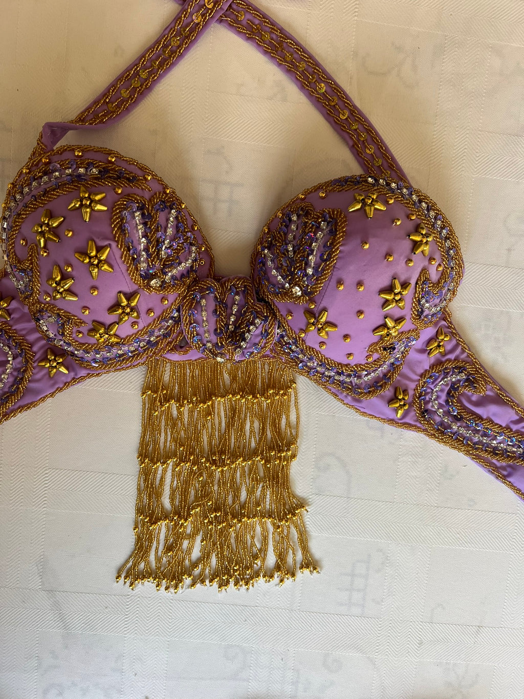 Elegant light purple professional belly dance costume, Luxurious custom dance set