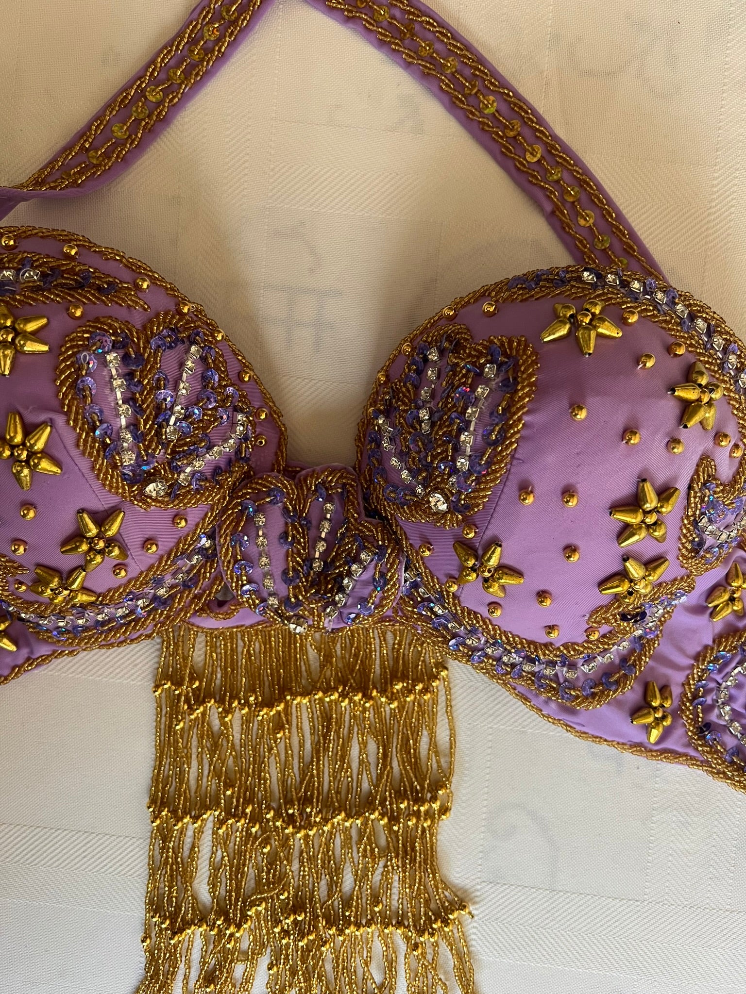 Elegant light purple professional belly dance costume, Luxurious custom dance set