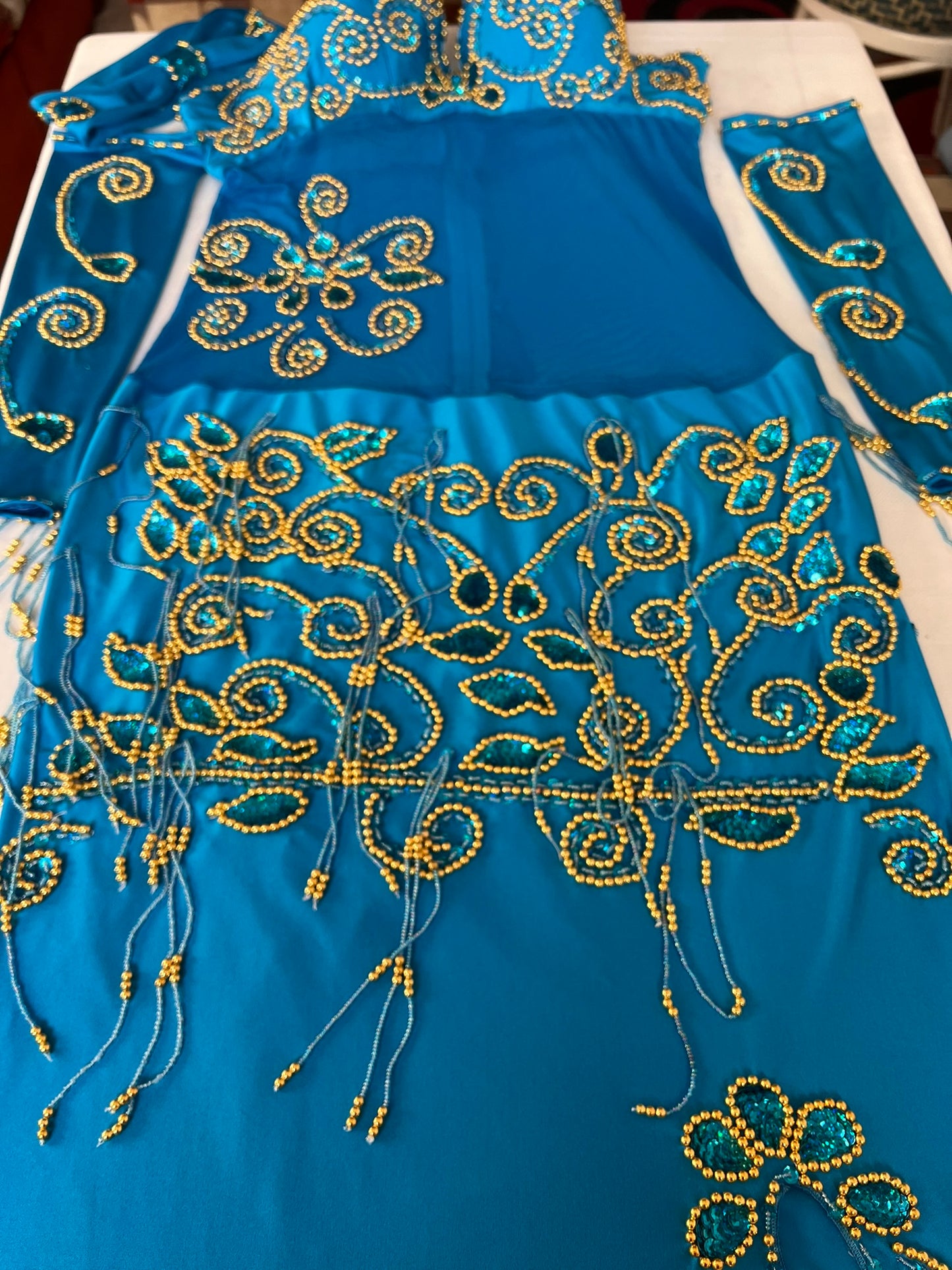 Egyptian professional belly dance dress, oriental dance outfit with arm pieces & head pieces, handmade stitched, made to order for any size.