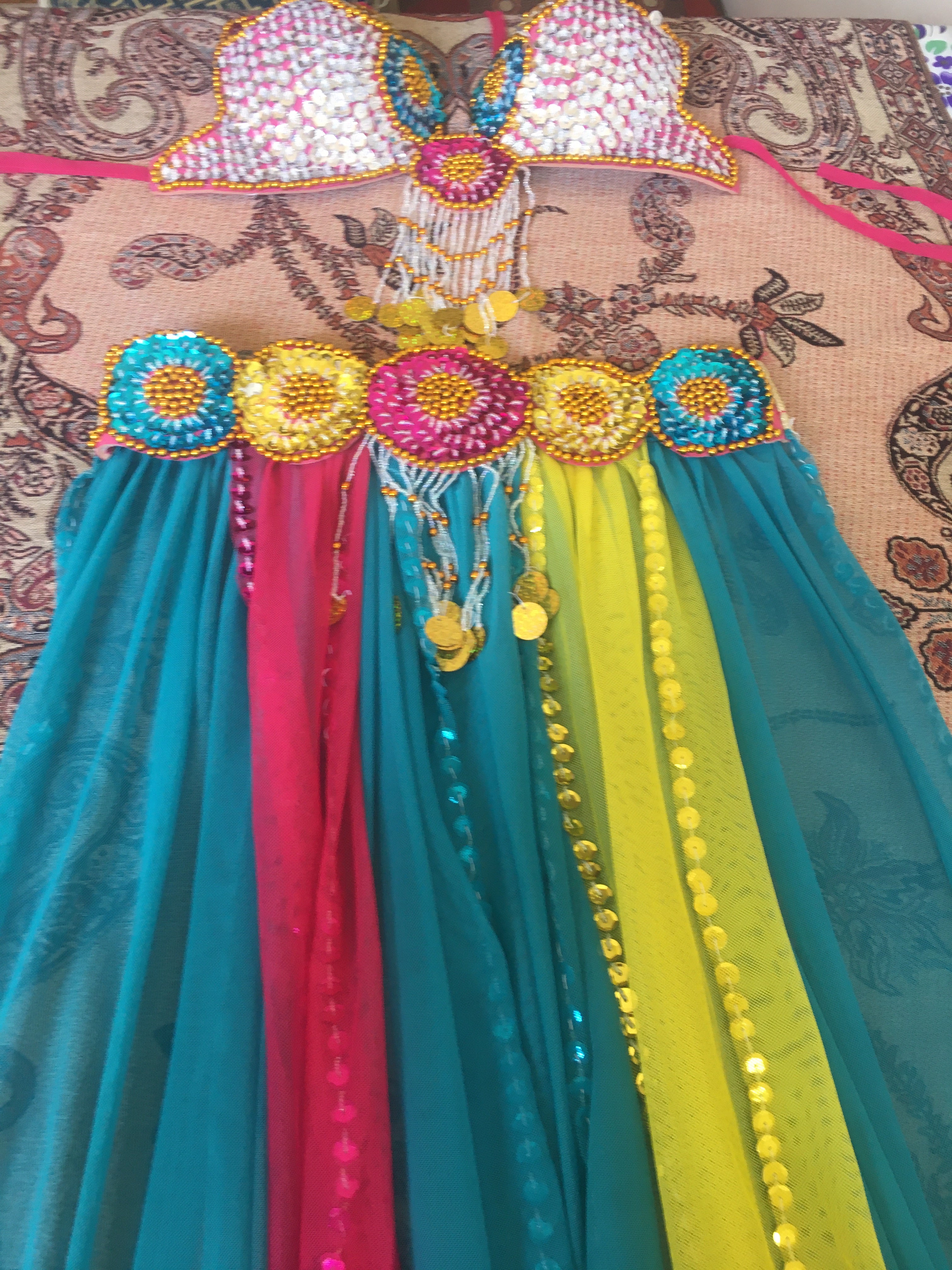 Sexy Egyptian professional belly dance costume, Handmade multi-colour belly dance outfit بدلة رقص شرقى