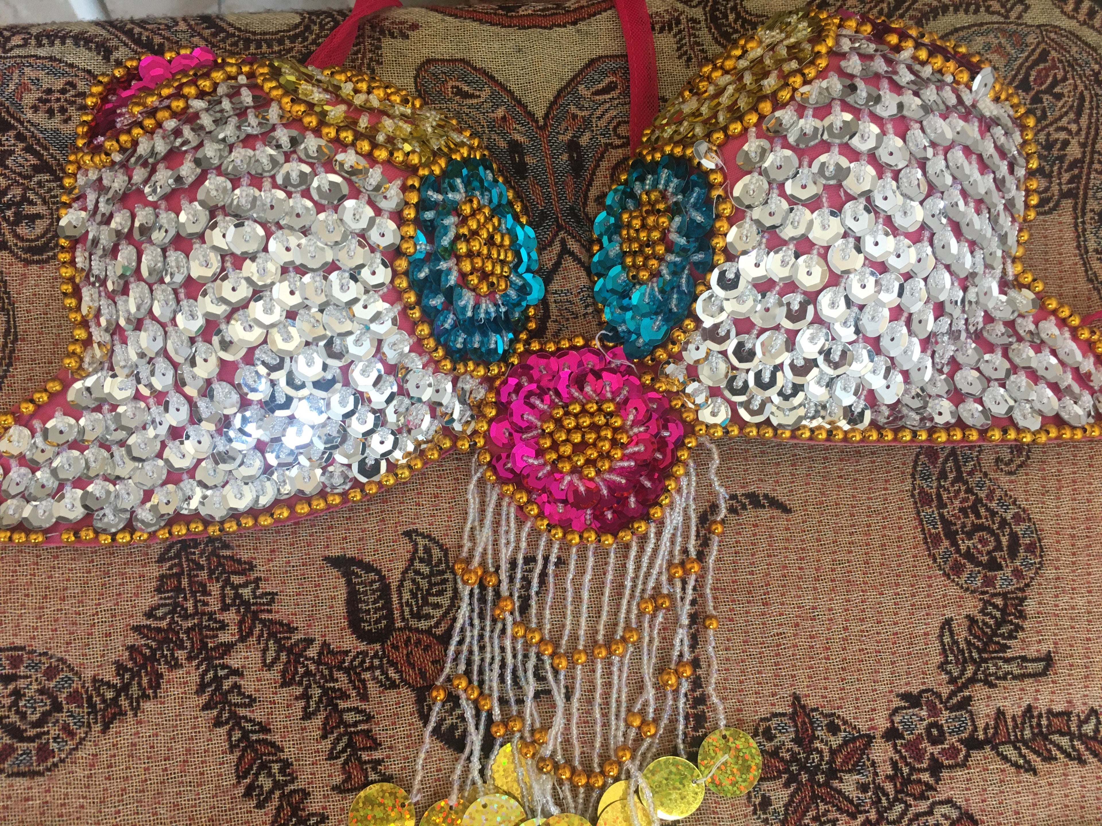 Sexy Egyptian professional belly dance costume, Handmade multi-colour belly dance outfit بدلة رقص شرقى