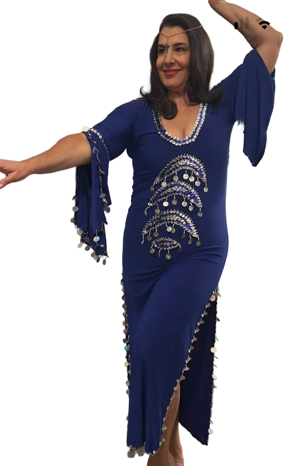 Belly Dance Galabia – Handmade Egyptian Folklore Dance Costume with Embroidery, Stretchable One‑Size Fit