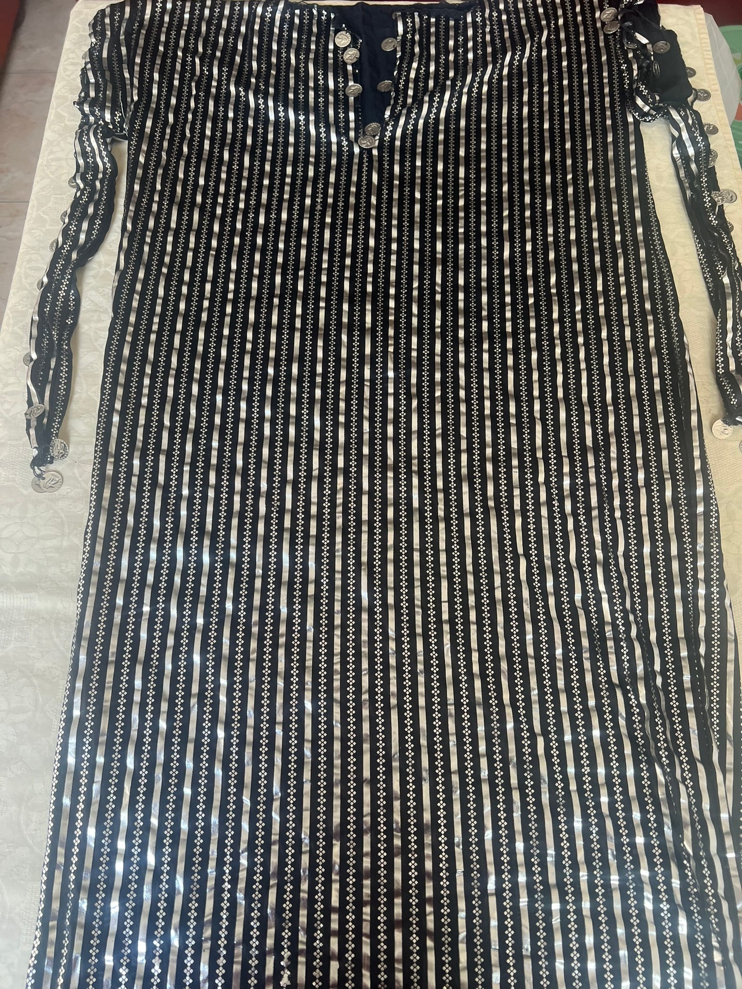 Ägyptischer Bauchtanz XL - XXL Kleid, gestreifte Abaya im Nancy-Stil für den orientalischen Tanz