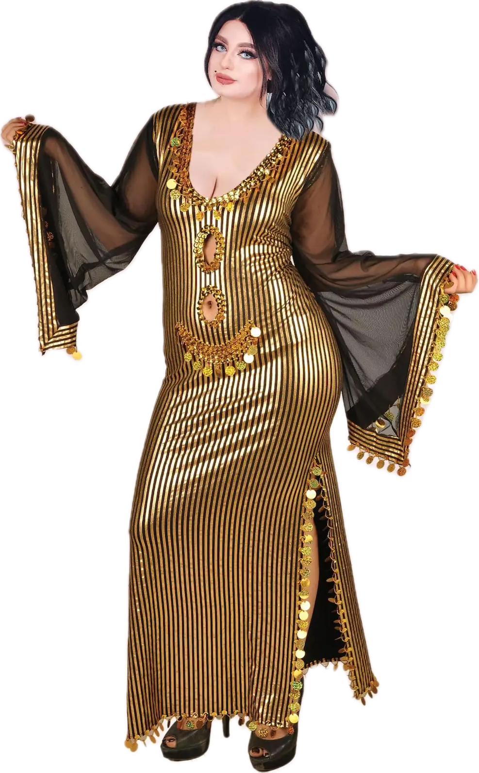 Egyptian Sexy belly dance dress, oriental dance outfit, Saidi Style one-size.