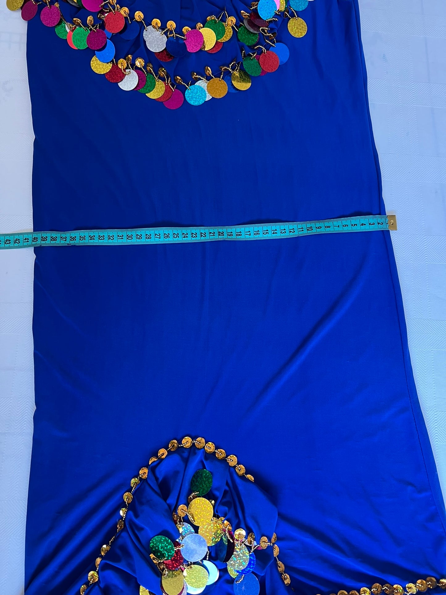 Vibrant Royal Blue Belly Dance Dress/ Handmade embellished belly dance Melaya dress sequined with multi colours large sequins