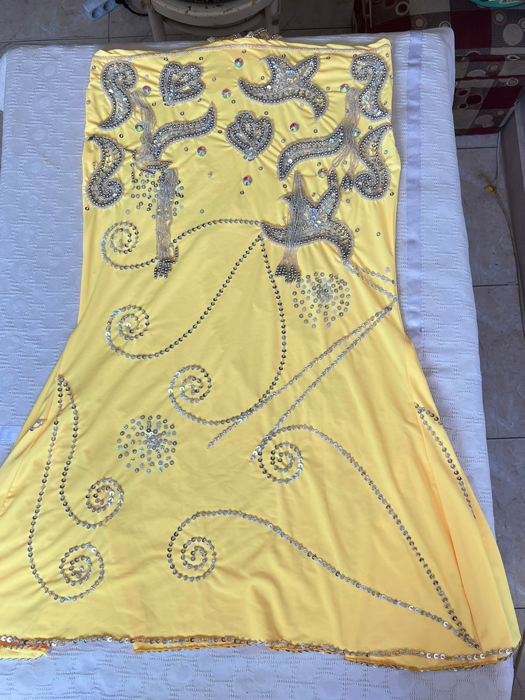 Vibrant Yellow Egyptian Belly Dance Costume, Custom-Made belly dance Dress, Handmade embroidered oriental outfit.