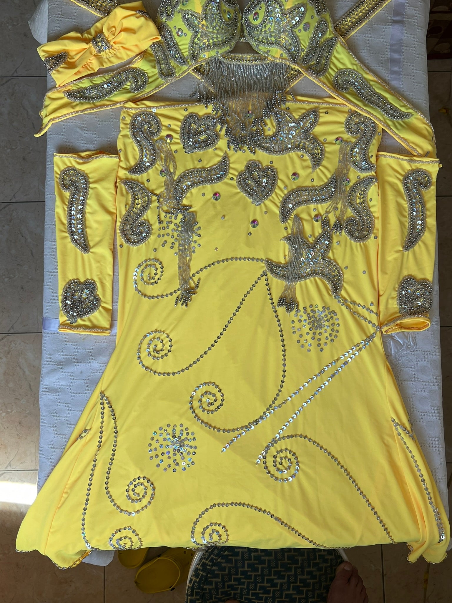 Vibrant Yellow Egyptian Belly Dance Costume, Custom-Made belly dance Dress, Handmade embroidered oriental outfit.