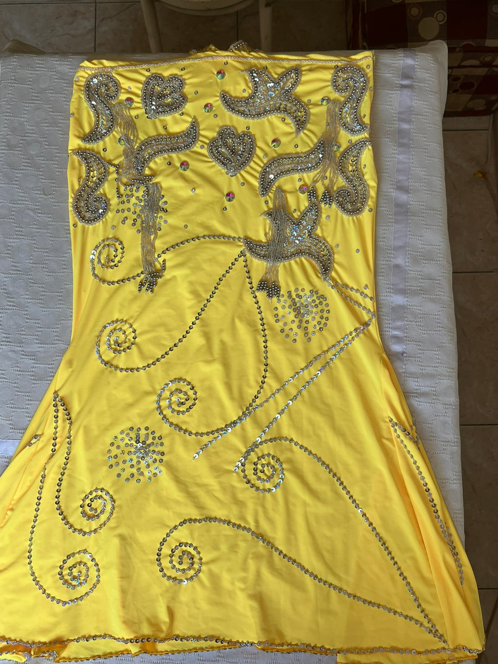 Vibrant Yellow Egyptian Belly Dance Costume, Custom-Made belly dance Dress, Handmade embroidered oriental outfit.