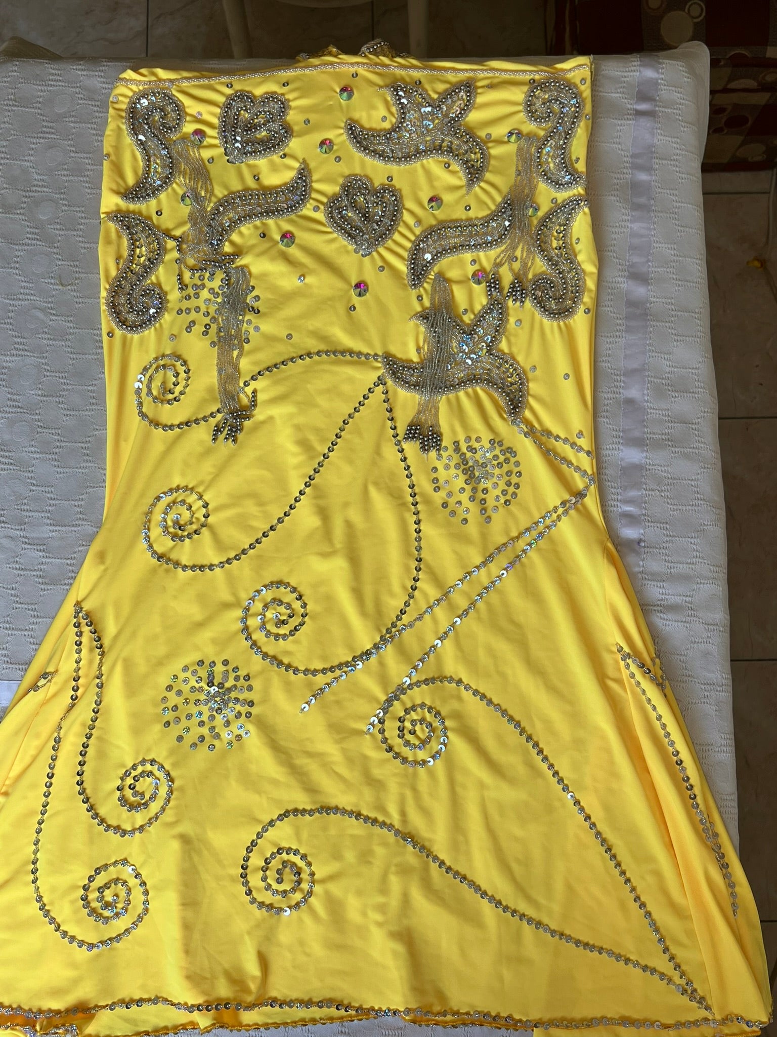 Vibrant Yellow Egyptian Belly Dance Costume, Custom-Made belly dance Dress, Handmade embroidered oriental outfit.
