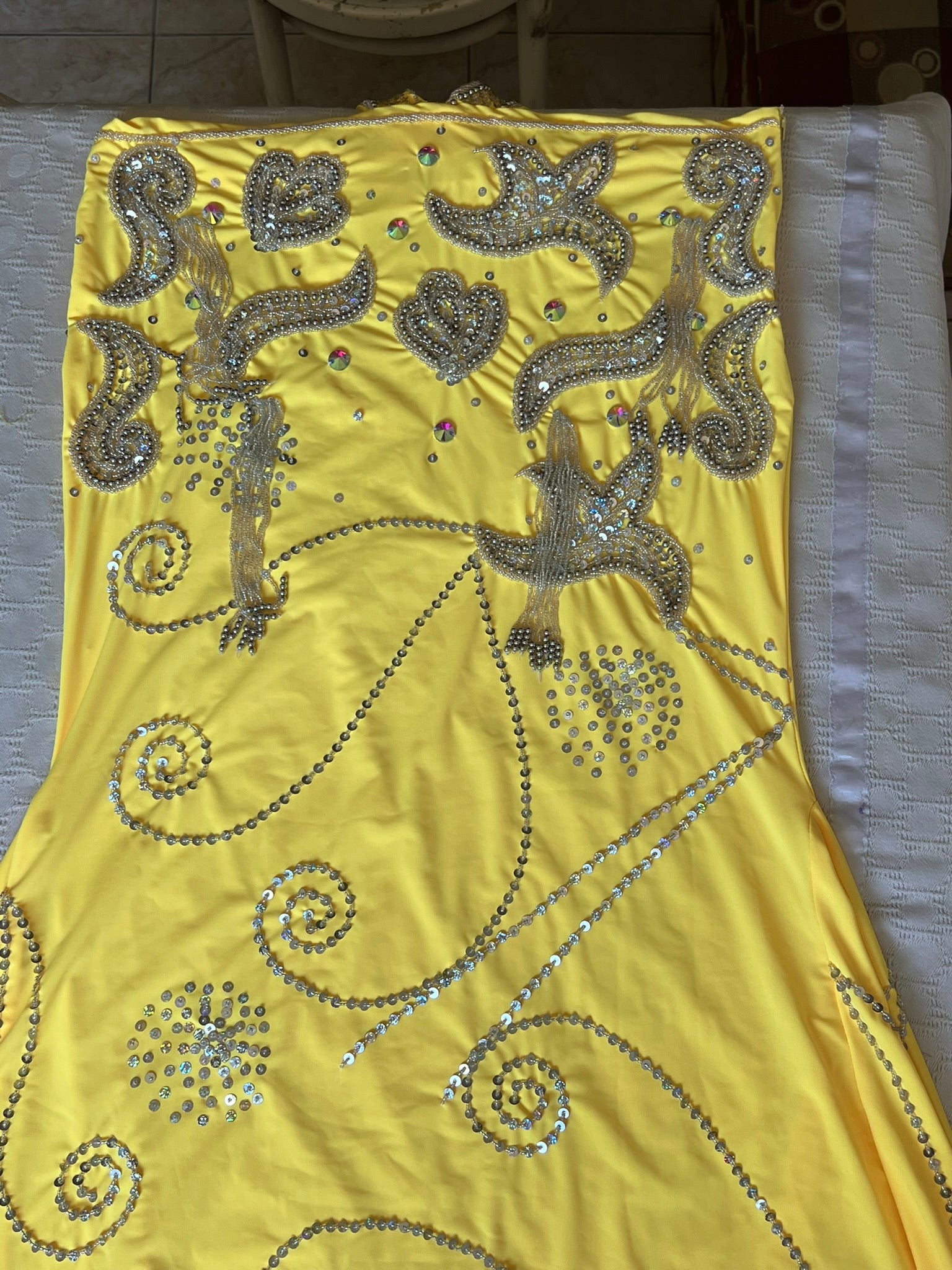 Vibrant Yellow Egyptian Belly Dance Costume, Custom-Made belly dance Dress, Handmade embroidered oriental outfit.