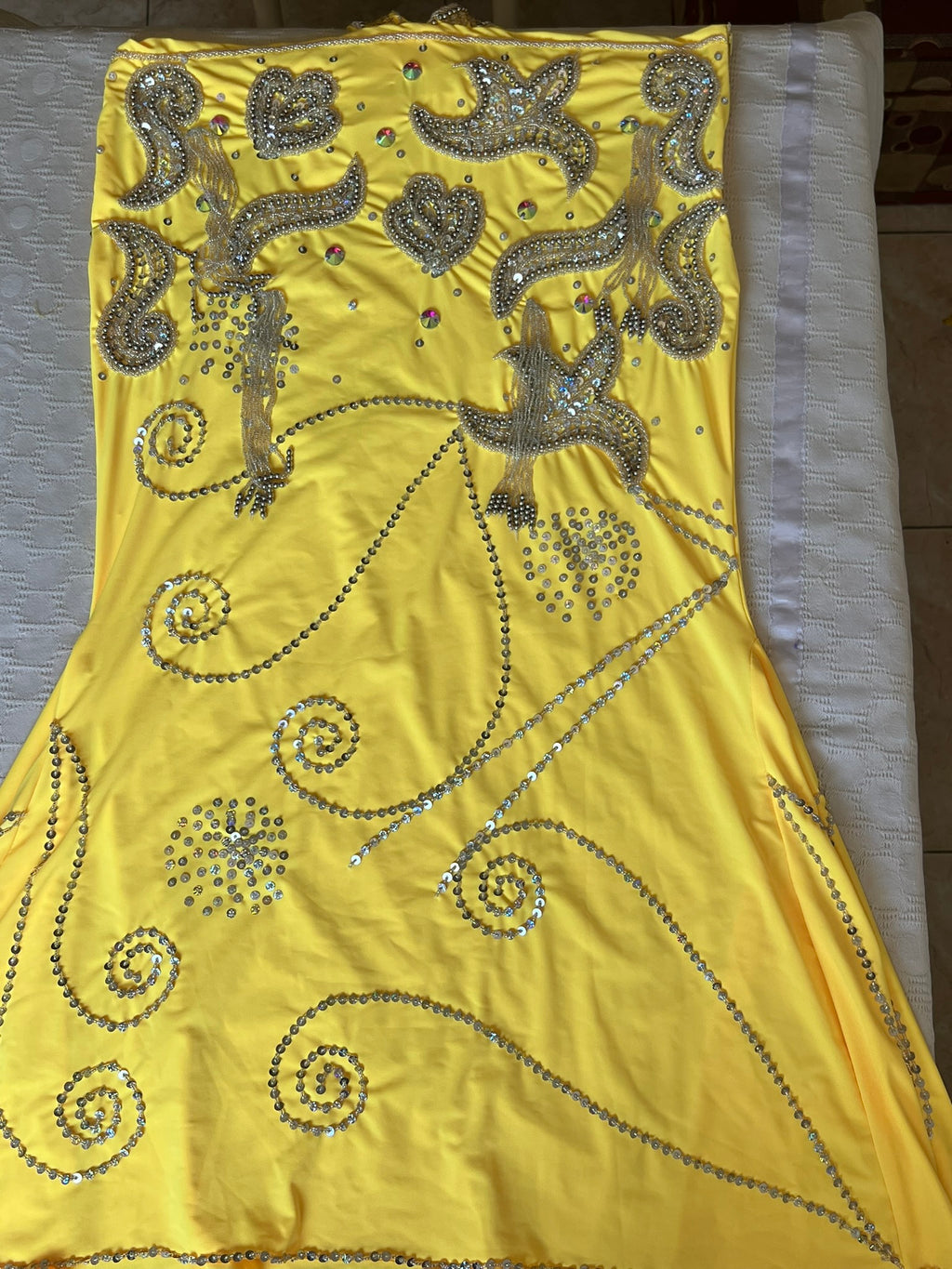 Vibrant Yellow Egyptian Belly Dance Costume, Custom-Made belly dance Dress, Handmade embroidered oriental outfit.