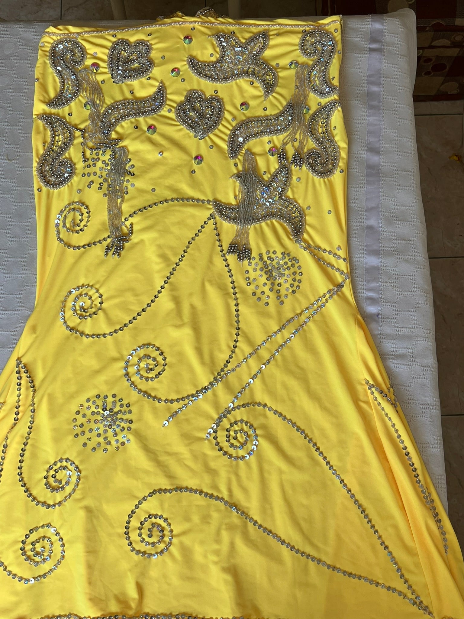 Vibrant Yellow Egyptian Belly Dance Costume, Custom-Made belly dance Dress, Handmade embroidered oriental outfit.