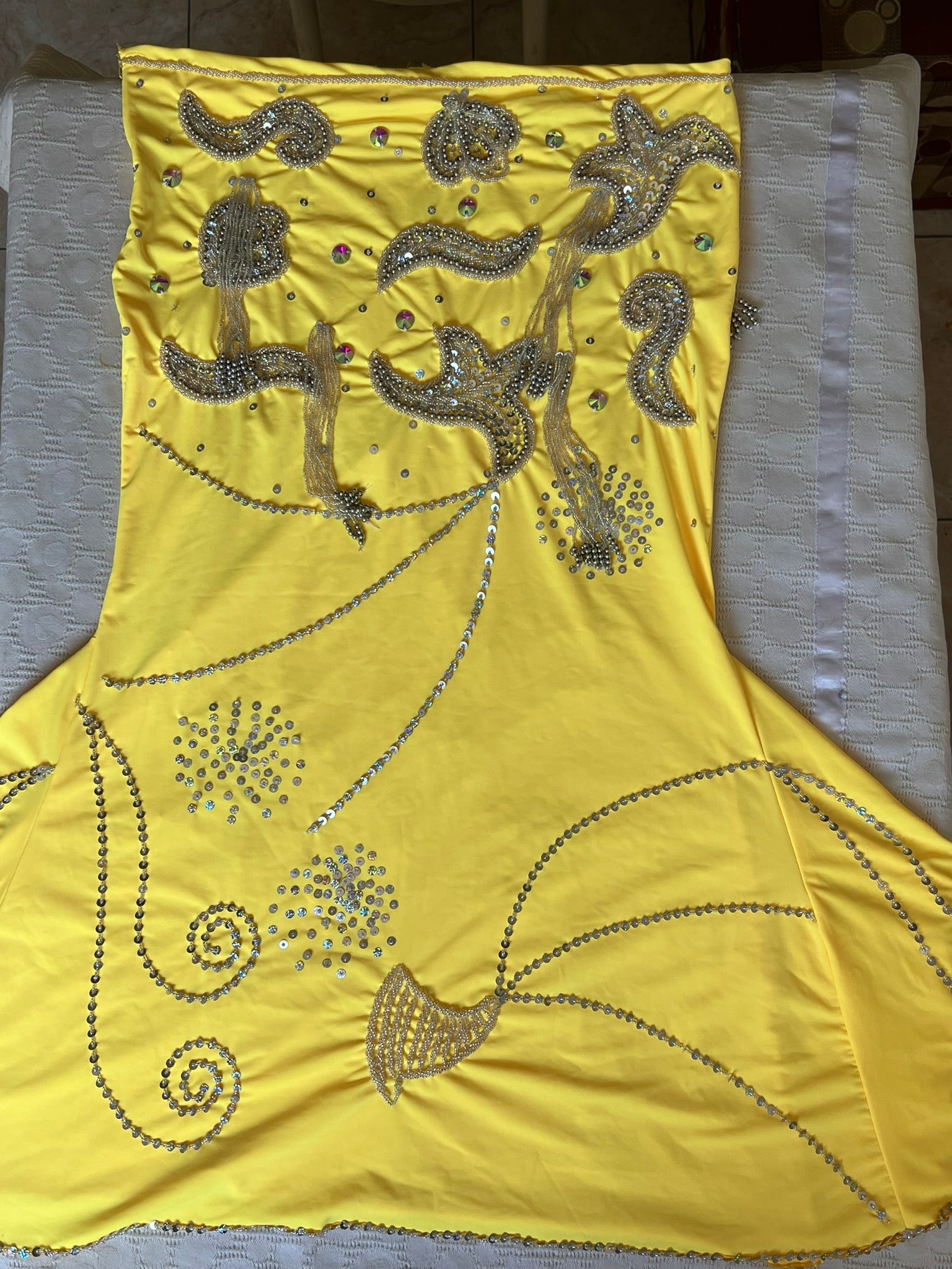 Vibrant Yellow Egyptian Belly Dance Costume, Custom-Made belly dance Dress, Handmade embroidered oriental outfit.