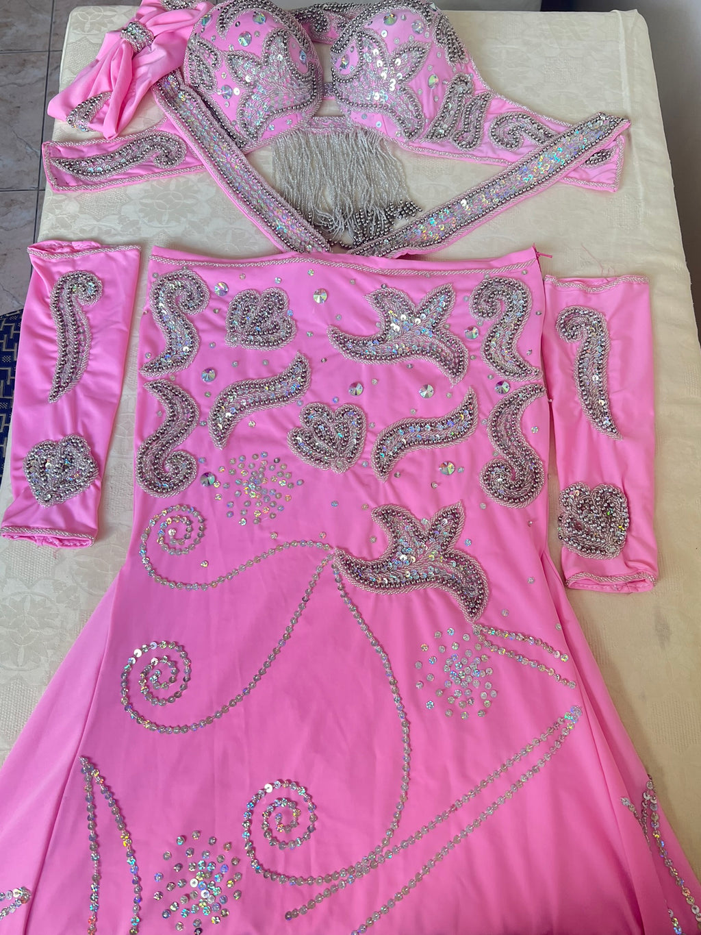 Hot Pink Egyptian Belly Dance Costume, Custom-Made belly dance Dress, Handmade embellished oriental outfit, Tribal dance skirt & Bra