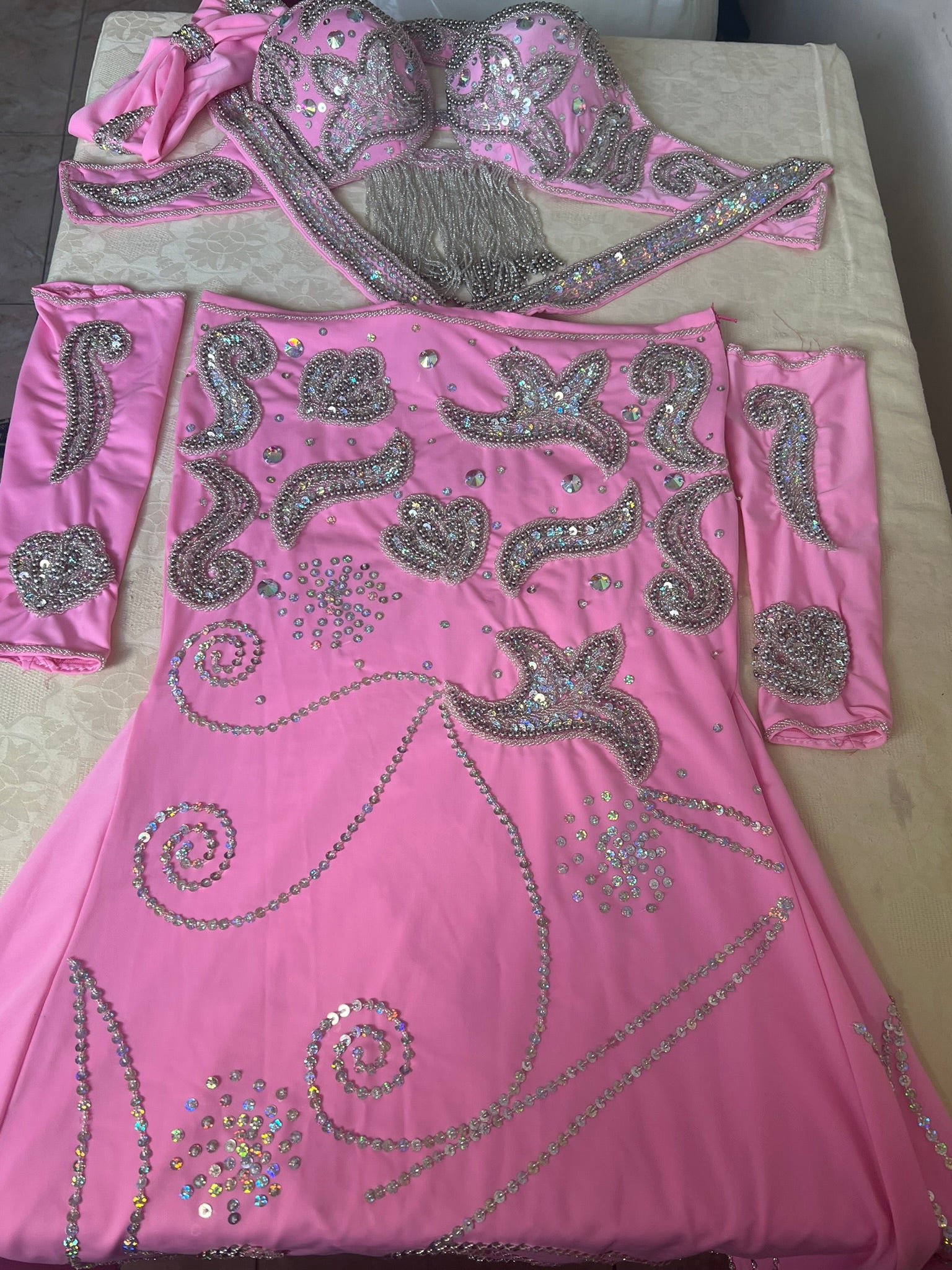 Hot Pink Egyptian Belly Dance Costume, Custom-Made belly dance Dress, Handmade embellished oriental outfit, Tribal dance skirt & Bra