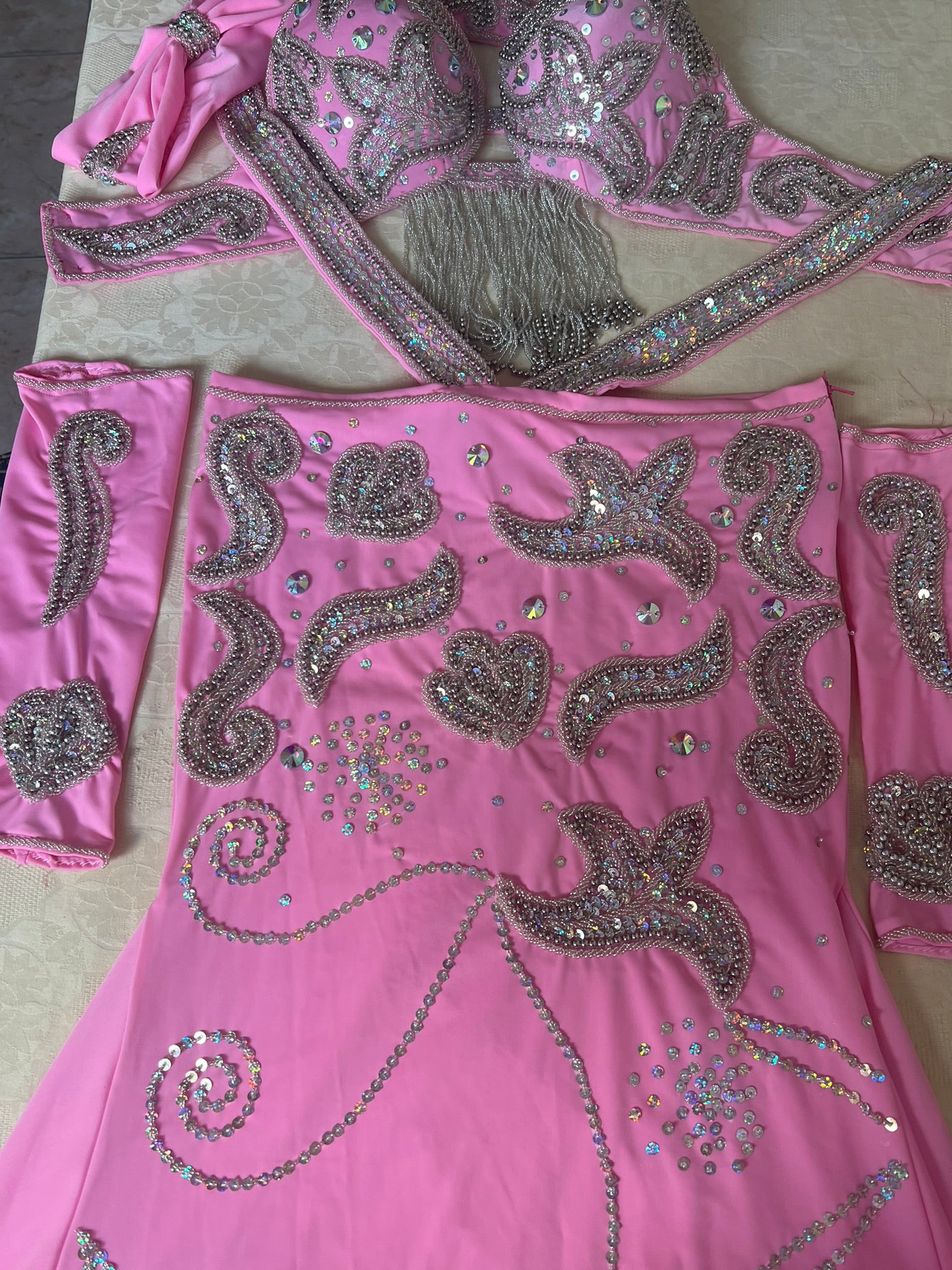 Hot Pink Egyptian Belly Dance Costume, Custom-Made belly dance Dress, Handmade embellished oriental outfit, Tribal dance skirt & Bra