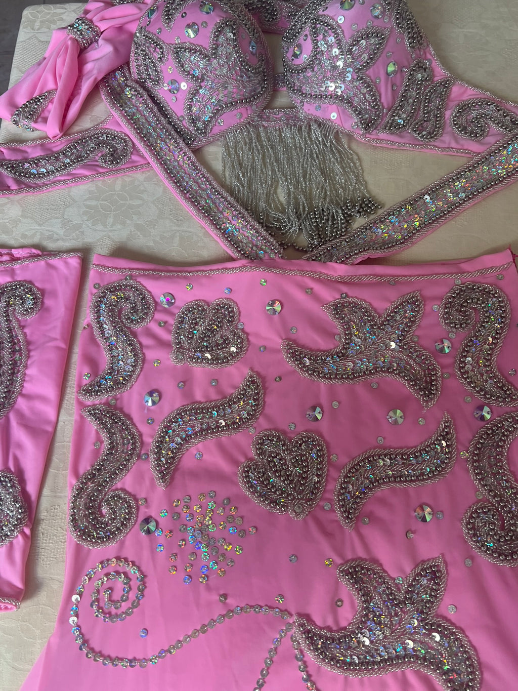 Hot Pink Egyptian Belly Dance Costume, Custom-Made belly dance Dress, Handmade embellished oriental outfit, Tribal dance skirt & Bra