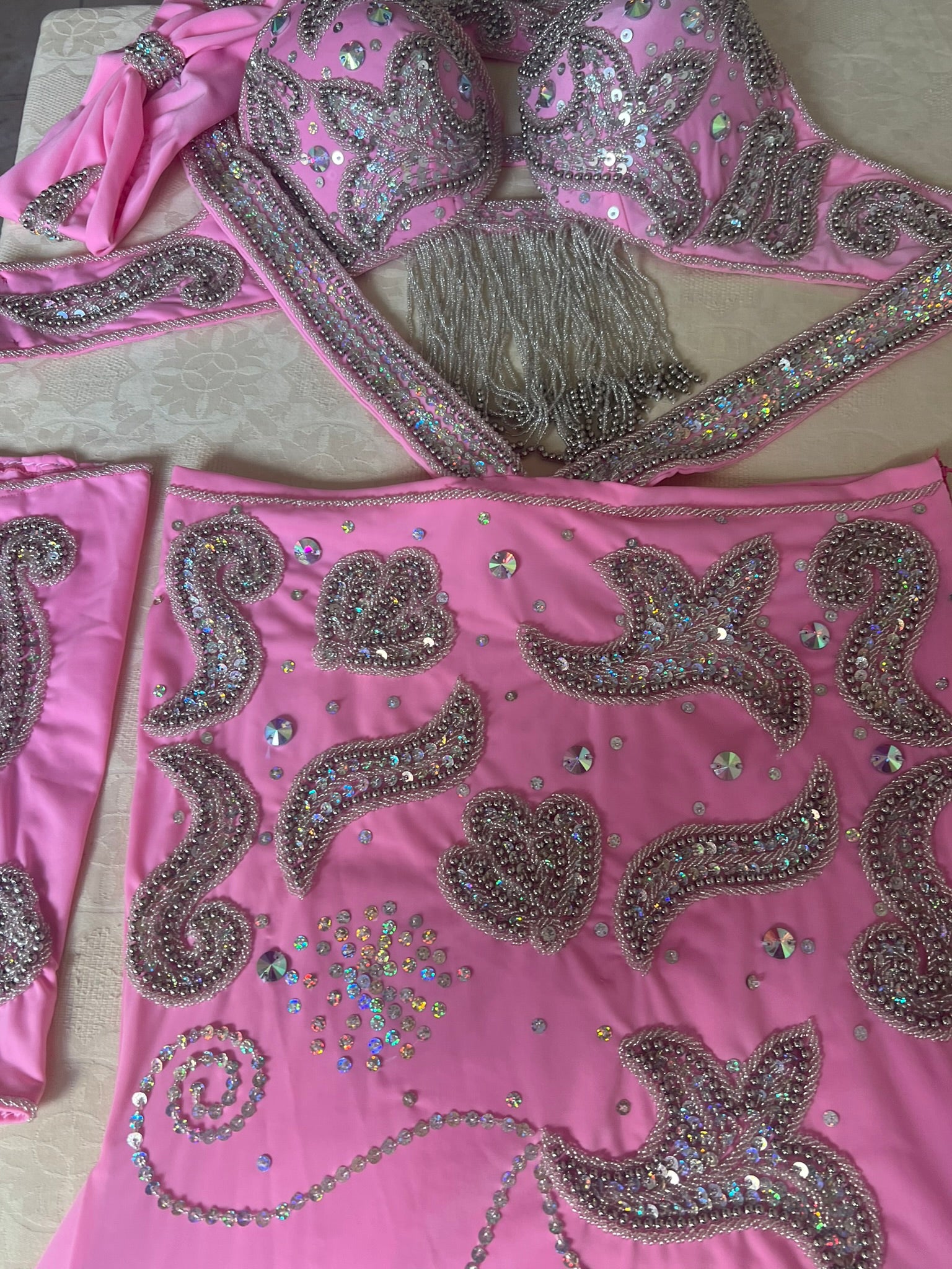 Hot Pink Egyptian Belly Dance Costume, Custom-Made belly dance Dress, Handmade embellished oriental outfit, Tribal dance skirt & Bra