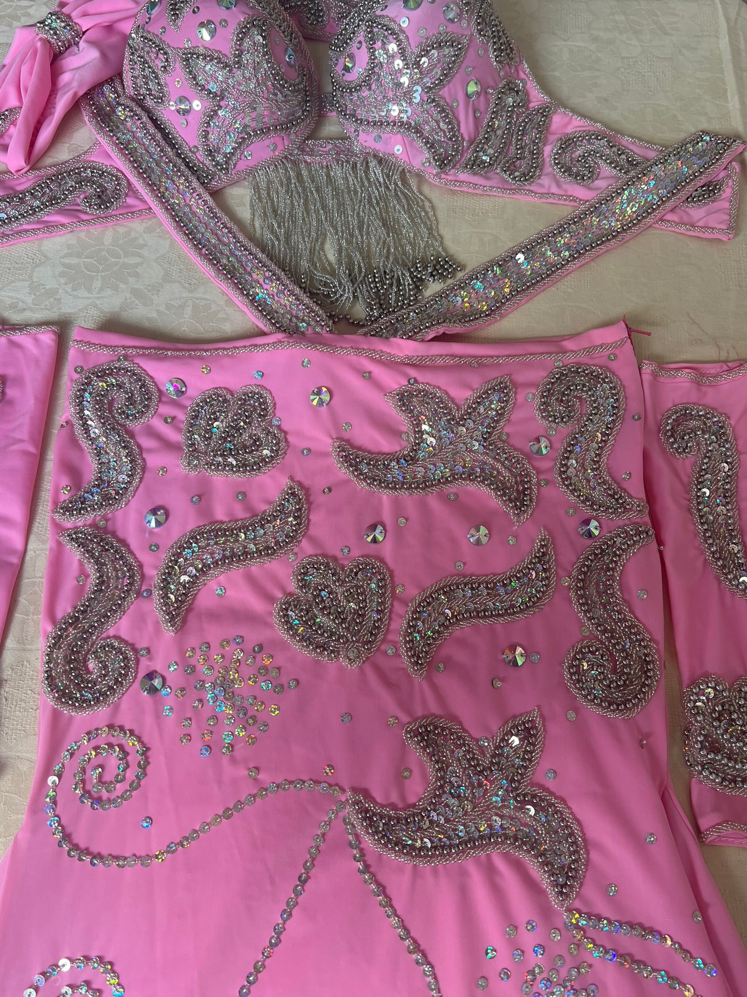 Hot Pink Egyptian Belly Dance Costume, Custom-Made belly dance Dress, Handmade embellished oriental outfit, Tribal dance skirt & Bra