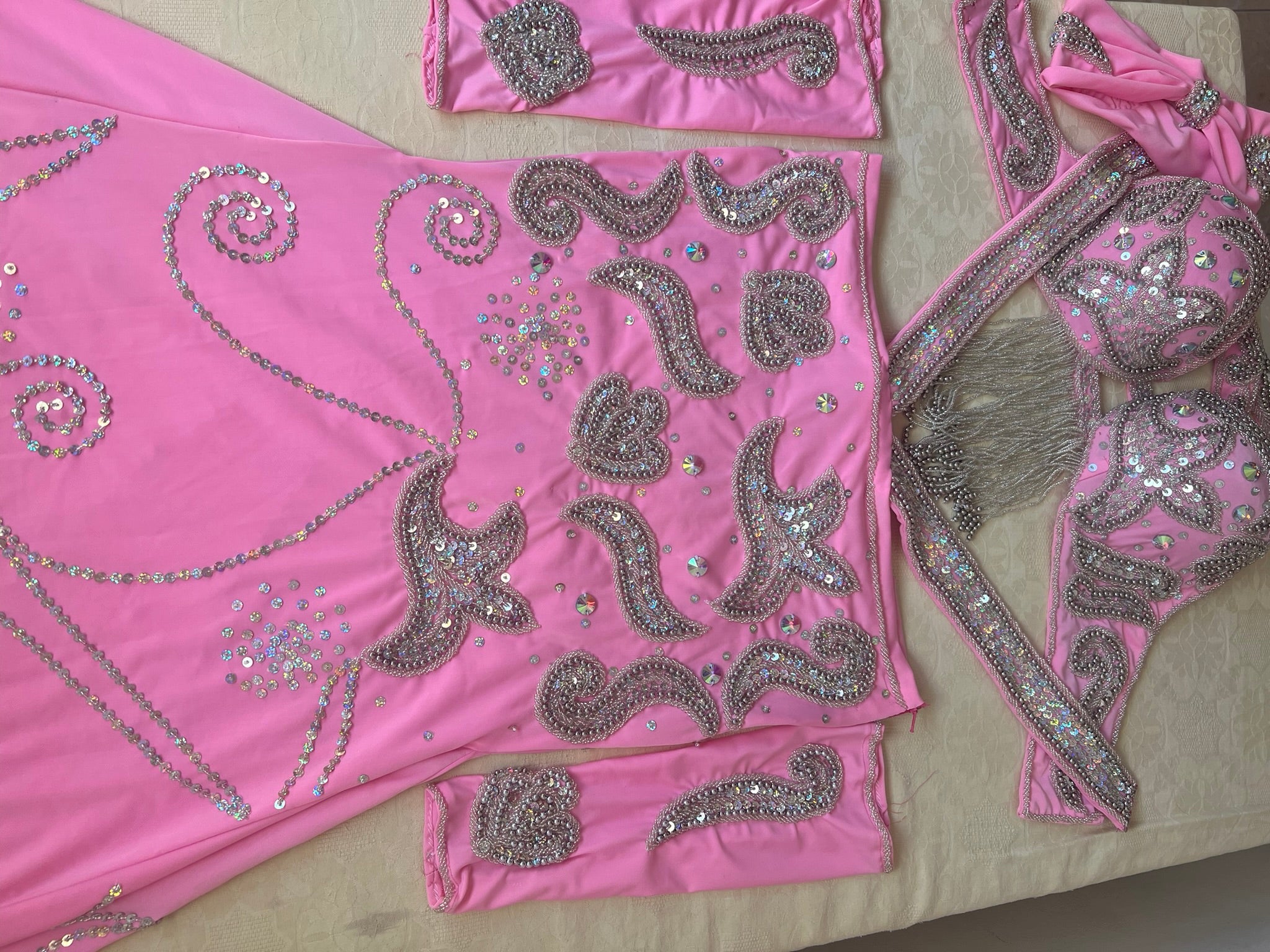 Hot Pink Egyptian Belly Dance Costume, Custom-Made belly dance Dress, Handmade embellished oriental outfit, Tribal dance skirt & Bra