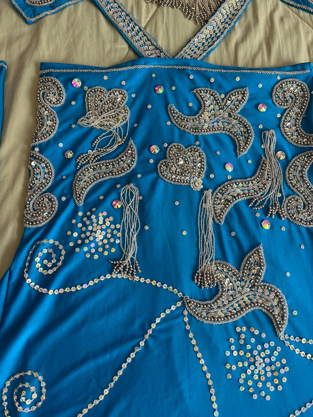 Stunning Turquoise Blue Egyptian Belly Dance Costume, Custom-Made belly dance Dress, Handmade embroidery oriental outfit, Tribal dance skirt & Bra